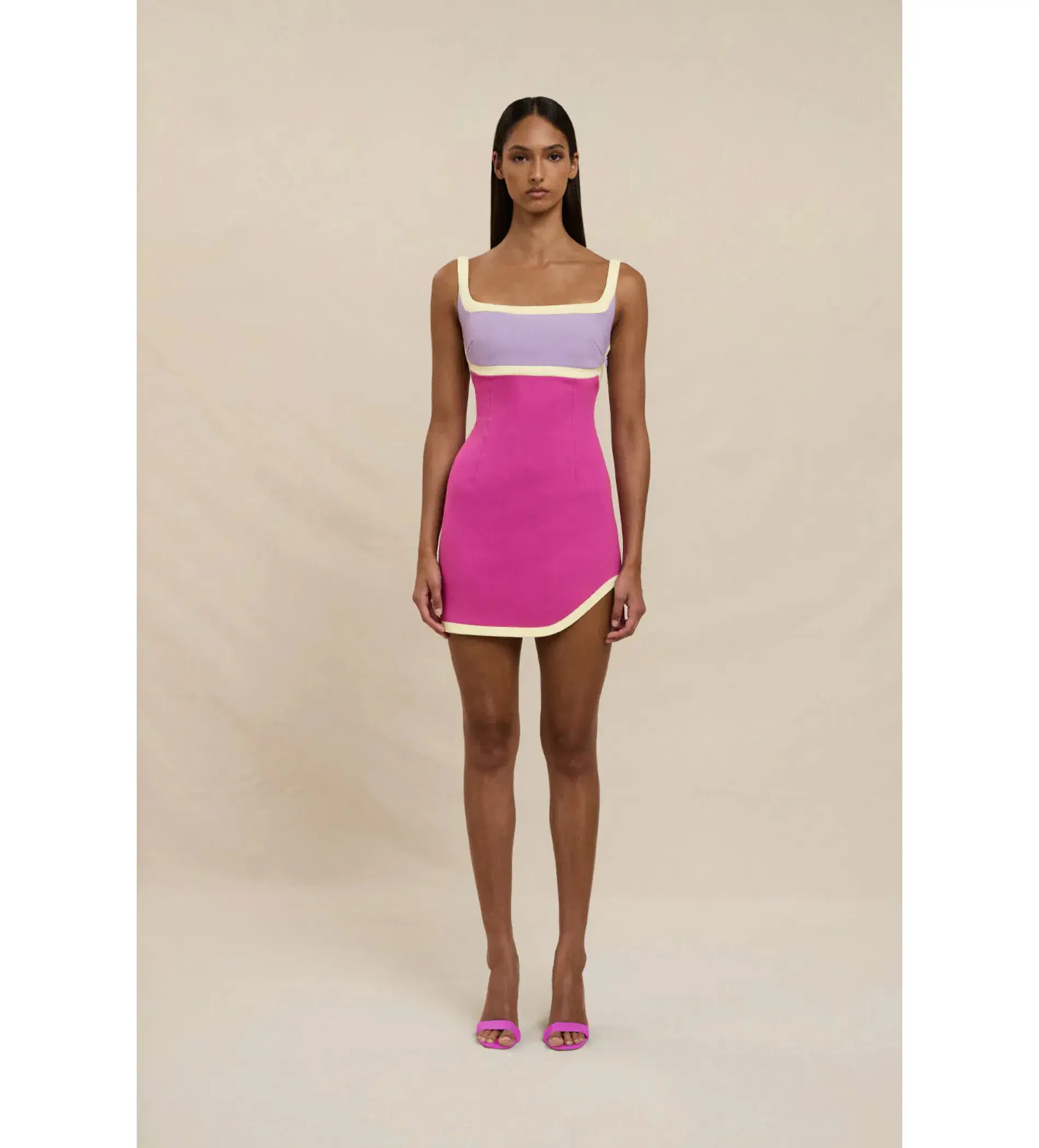 By Johnny Calypso Splice Mini Dress in Lilac Yellow Pink Size XS / AU 6 - Image 1