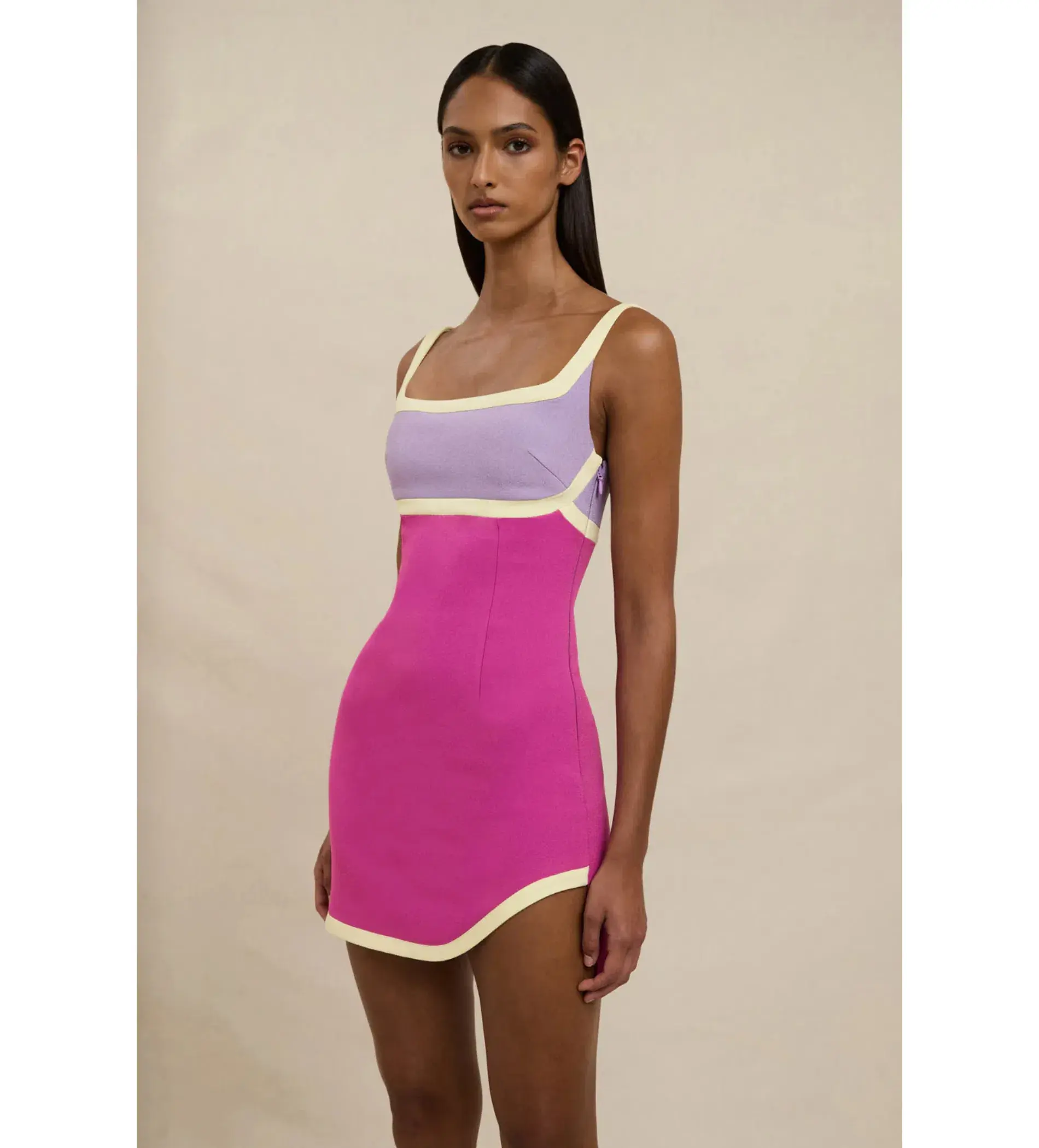 By Johnny Calypso Splice Mini Dress Lilac Yellow Pink Size 8 - Image 2