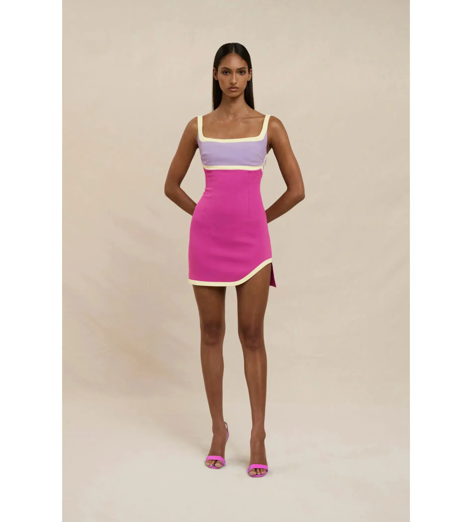 By Johnny Calypso Splice Mini Dress Lilac Yellow Pink Size 8 - Image 4