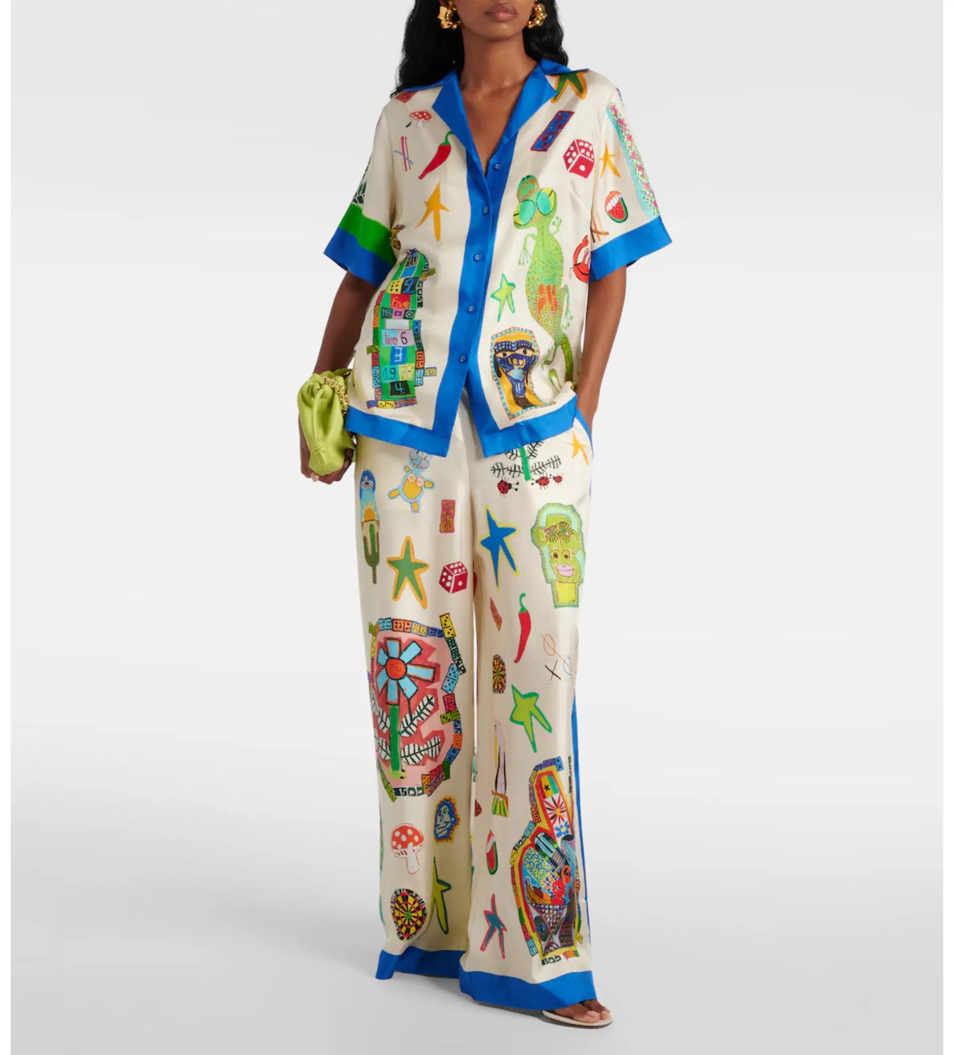 Alemais Rollers Silk Twill Shirt and Pants Multi Size 10  - Image 1