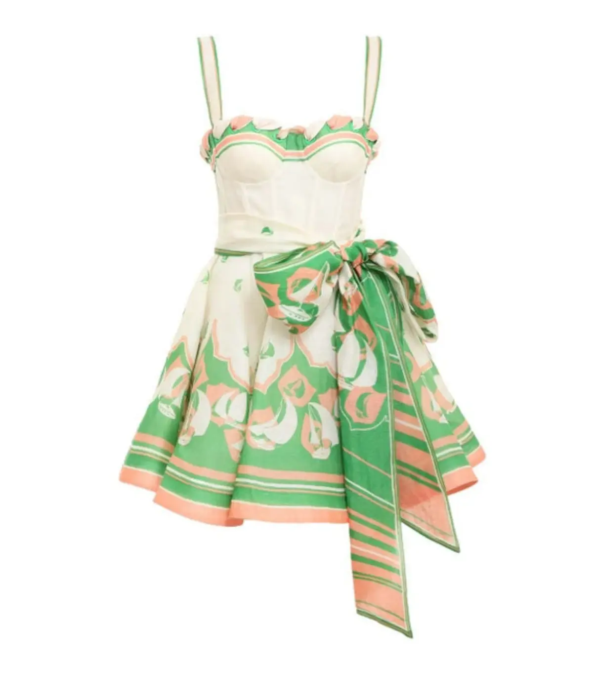 Zimmerman High Tide Eyelet Mini Dress in Green Sailboats Size 0P / AU 6 - Image 4