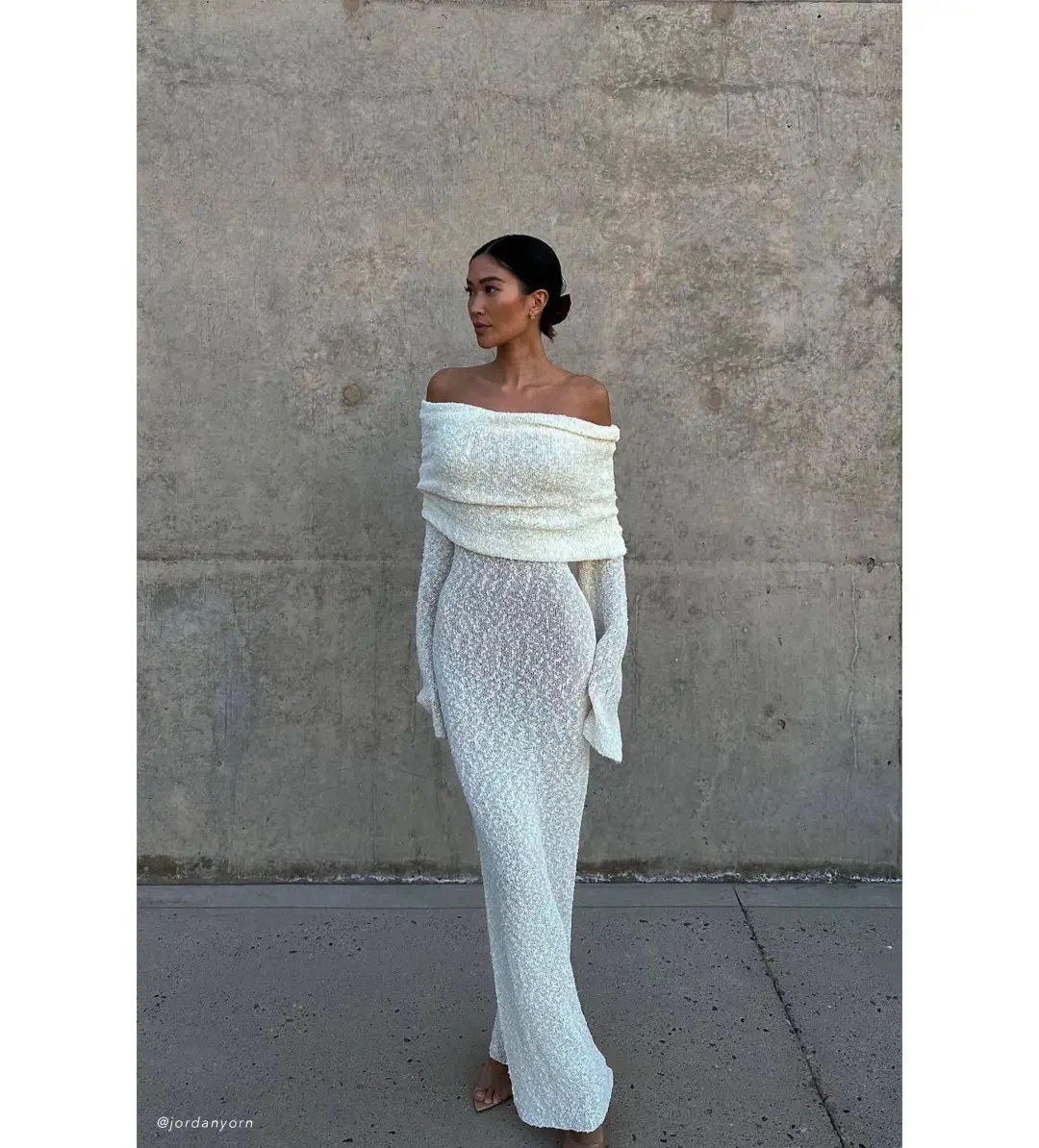 Meshki Marisol Off Shoulder Boucle Maxi Dress in Ivory Size L / AU 12 for rent on The Volte - main image