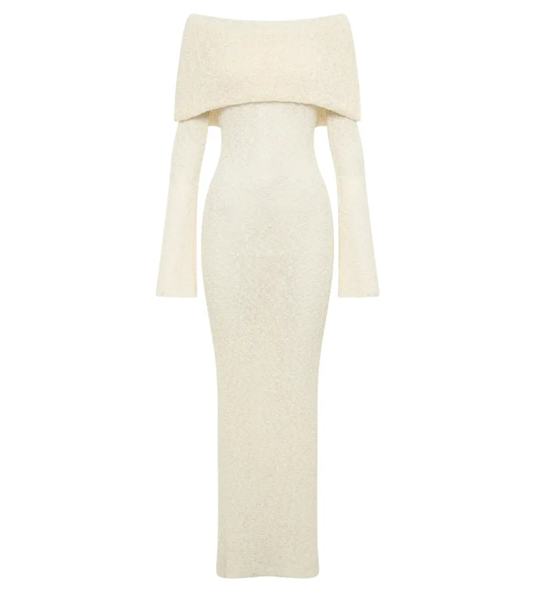 Meshki Marisol Off Shoulder Boucle Maxi Dress in Ivory Size L / AU 12 for rent on The Volte - main image