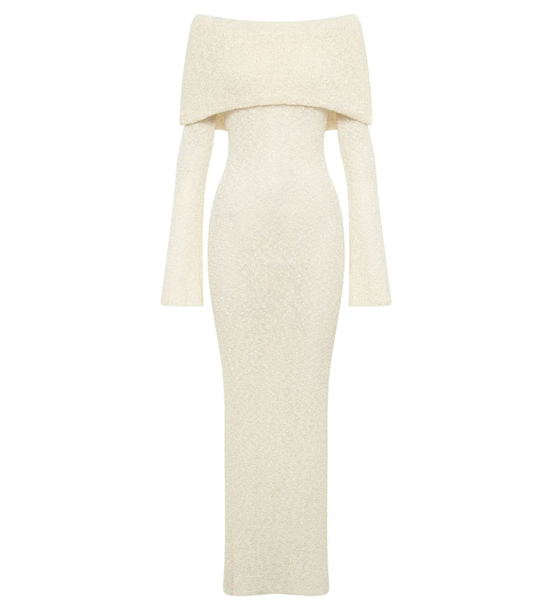 Meshki Marisol Off Shoulder Boucle Maxi Dress in Ivory Size L / AU 12 - Image 6