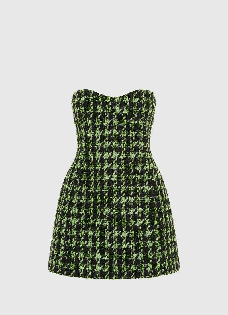 Leo Lin Rosario Tweed Mini Dress in Houndstooth Print Size 8 - Image 1