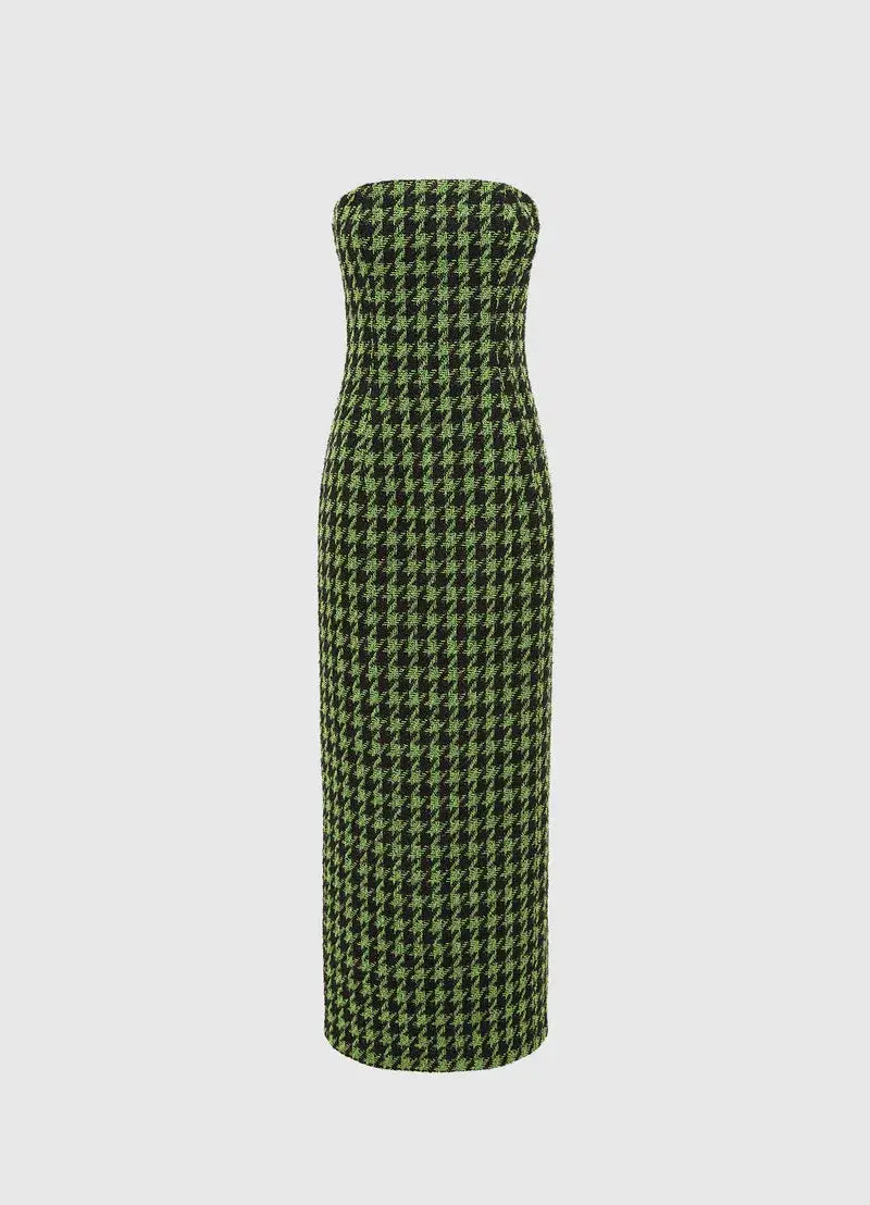 Leo Lin Jazlyn Tweed Blazer and Rayna Tweed Bustier Maxi Dress Set in Houndstoot Print Size 8 - Image 2