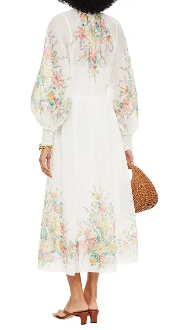 Zimmermann Zinnia Shirred Waist Maxi Dress White Floral Size 0 / AU 8 - Image 3
