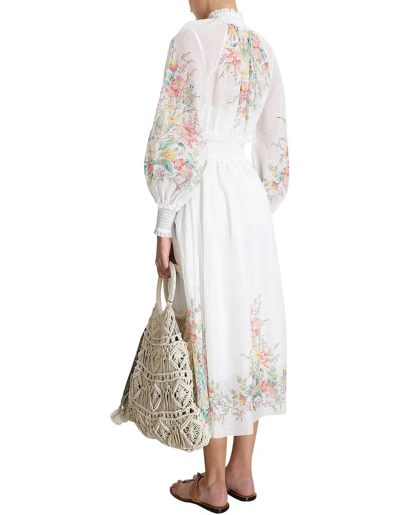 Zimmermann Zinnia Shirred Waist Maxi Dress White Floral Size 0 / AU 8 - Image 5