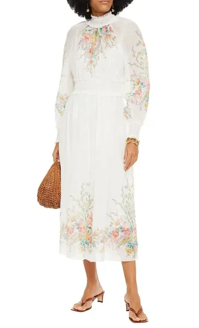 Zimmermann Zinnia Shirred Waist Maxi Dress White Floral Size 0 / AU 8 - Image 2