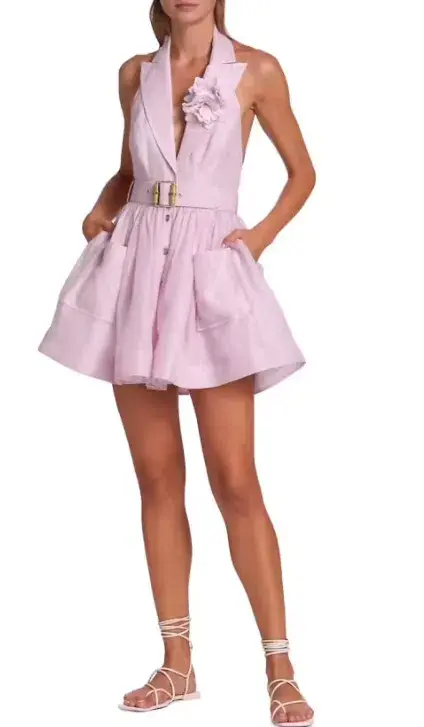 Zimmerman High Tide Tuxedo Mini Dress Lilac Size 8 - Image 5