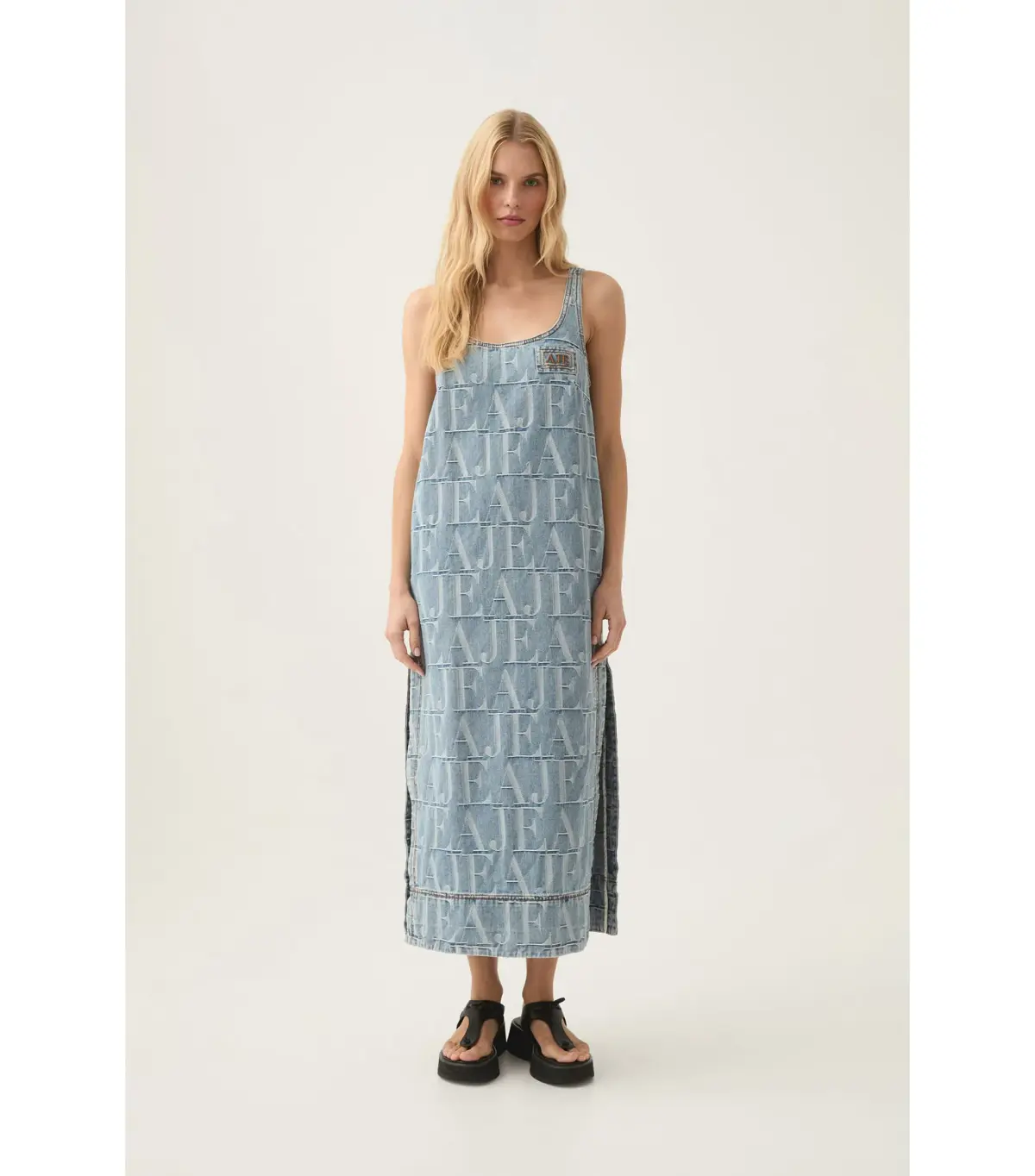 Aje Nostalgia Denim Midi Dress Coastal Logo Wash Size AU 8 - Image 1
