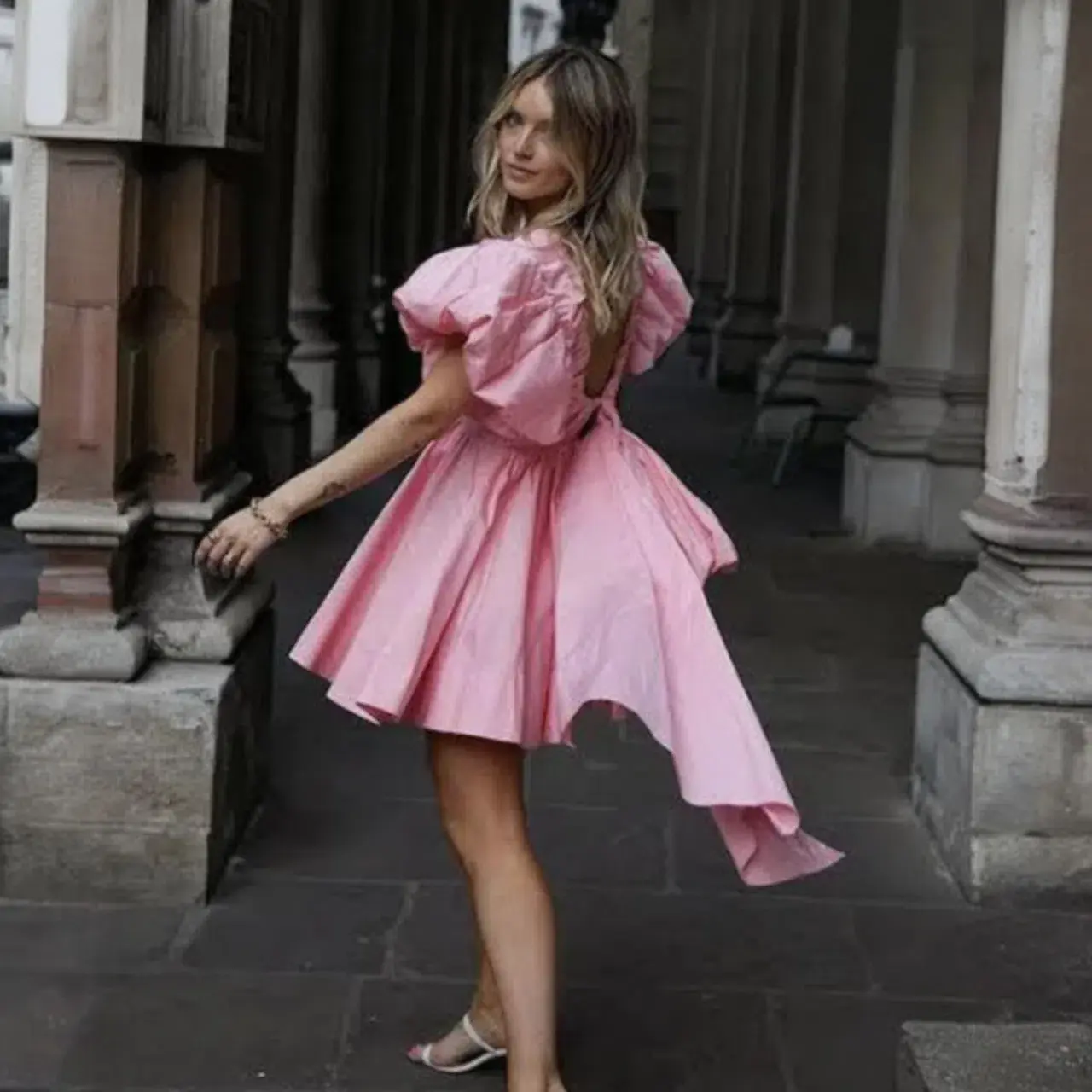 AJE Gretta Bow Back Short Mini Dress in Ballet Pink Size AU 8 - Image 3