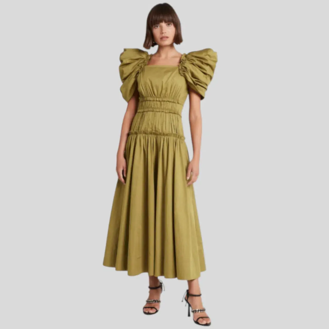 AJE  Frequency Butterfly Sleeve Dress Olive Green Size AU 8 - Image 1