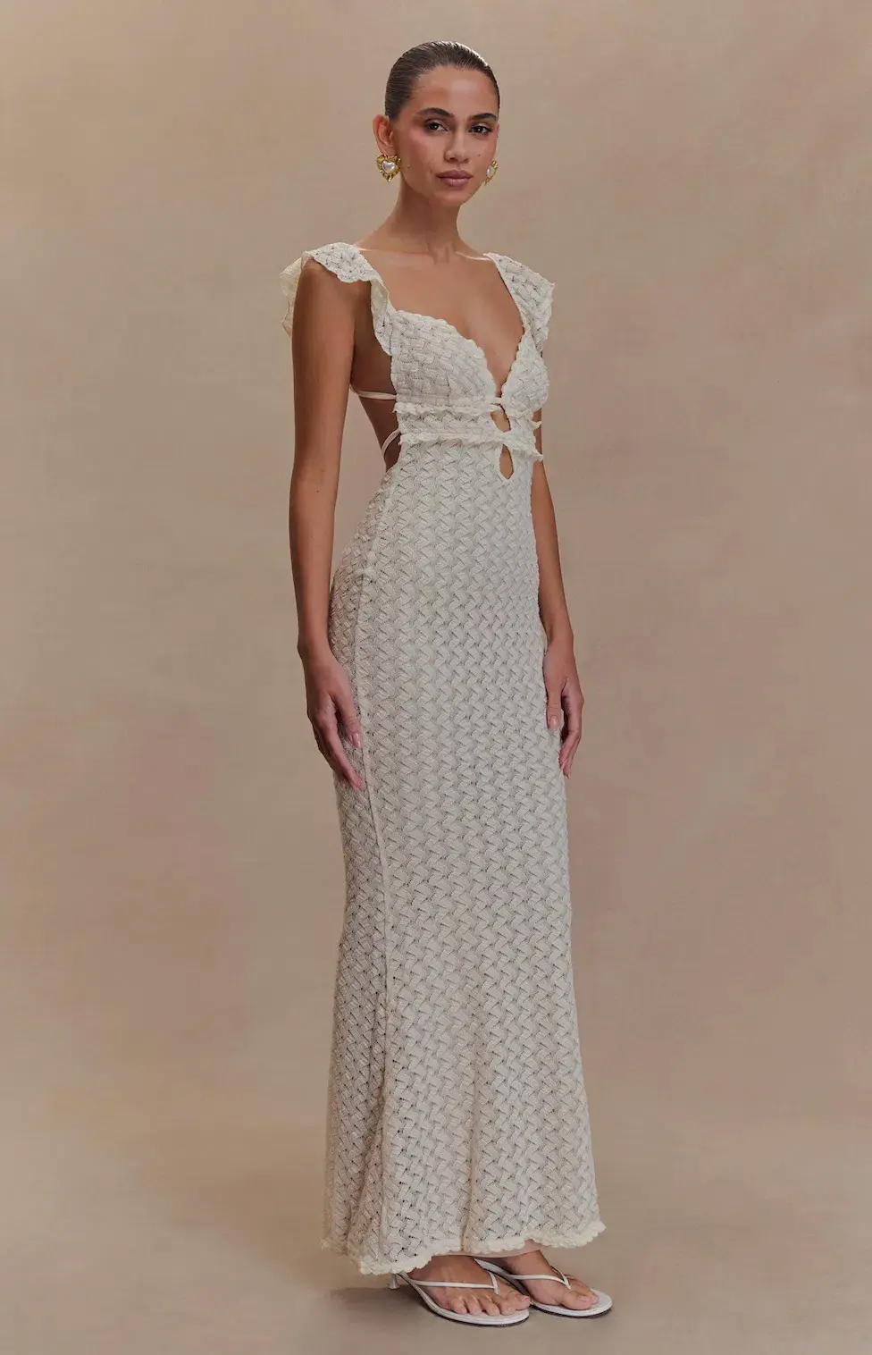 Meshki Ezra Lace Maxi Dress in Ivory Size 4 for rent on The Volte - main image