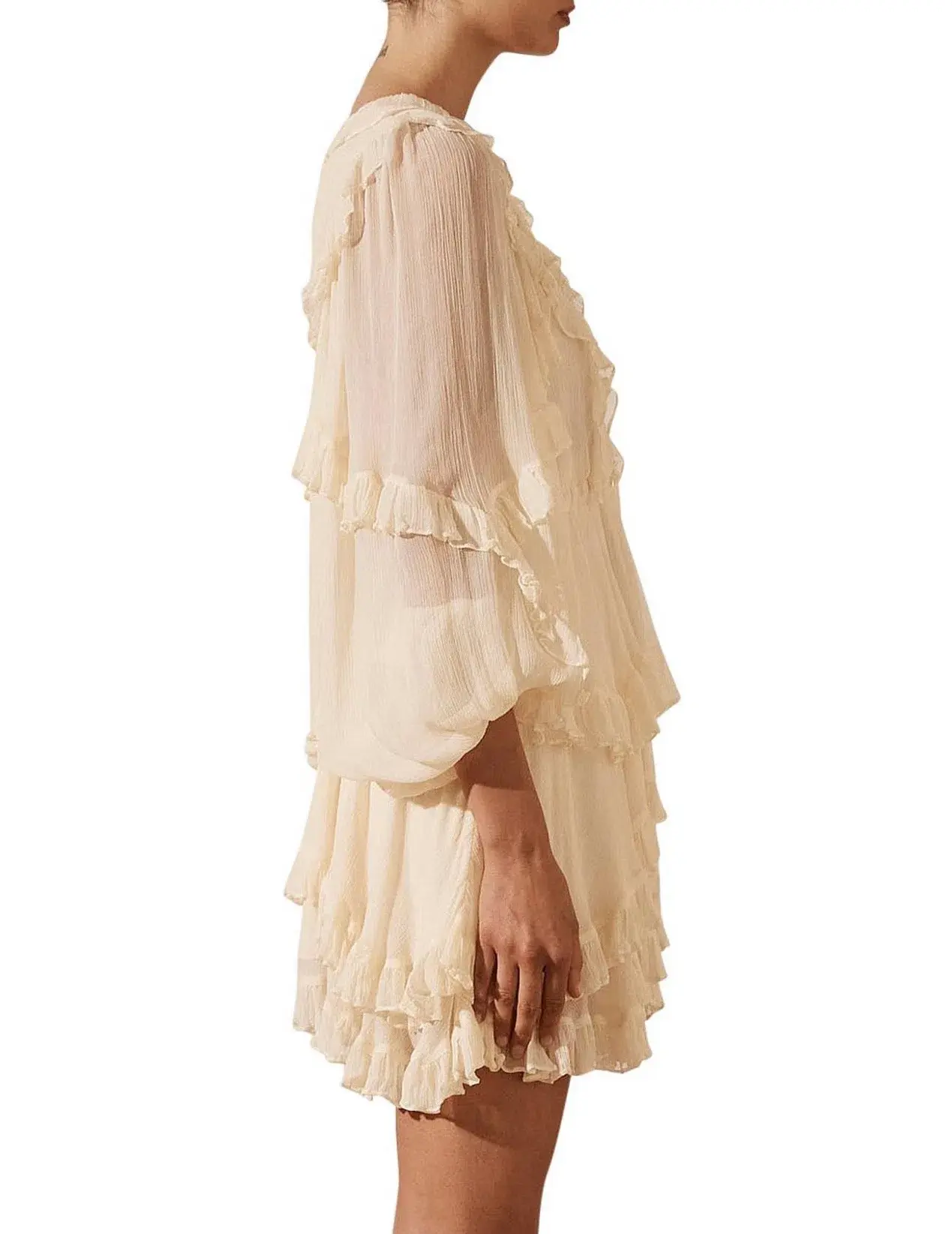 Shona Joy Iris Balloon Sleeve Mini Dress Cream Size AU 8 - Image 4