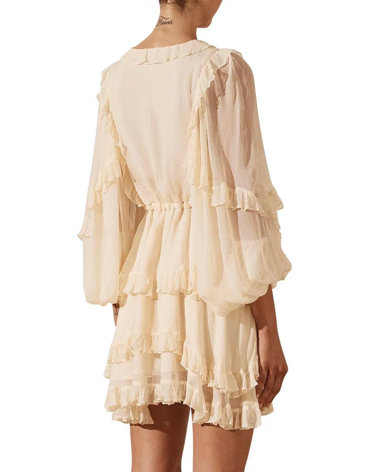 Shona Joy Iris Balloon Sleeve Mini Dress Cream Size AU 8 - Image 5