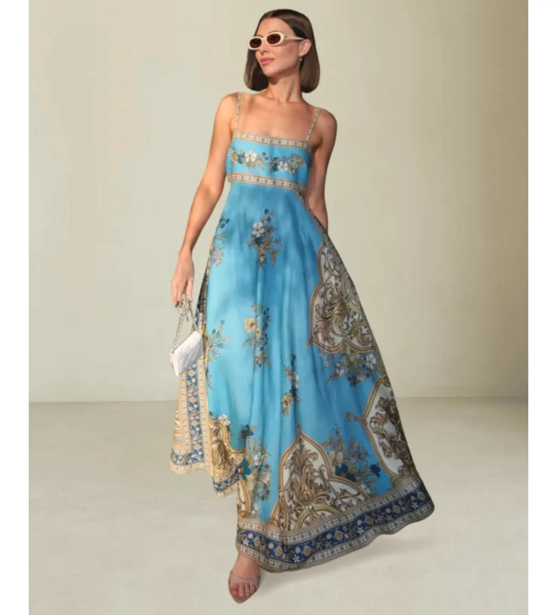 Alemais x La Sirena Exclusive Cassie Midi Sundress in  Blue Floral Size AU 14 - Image 1