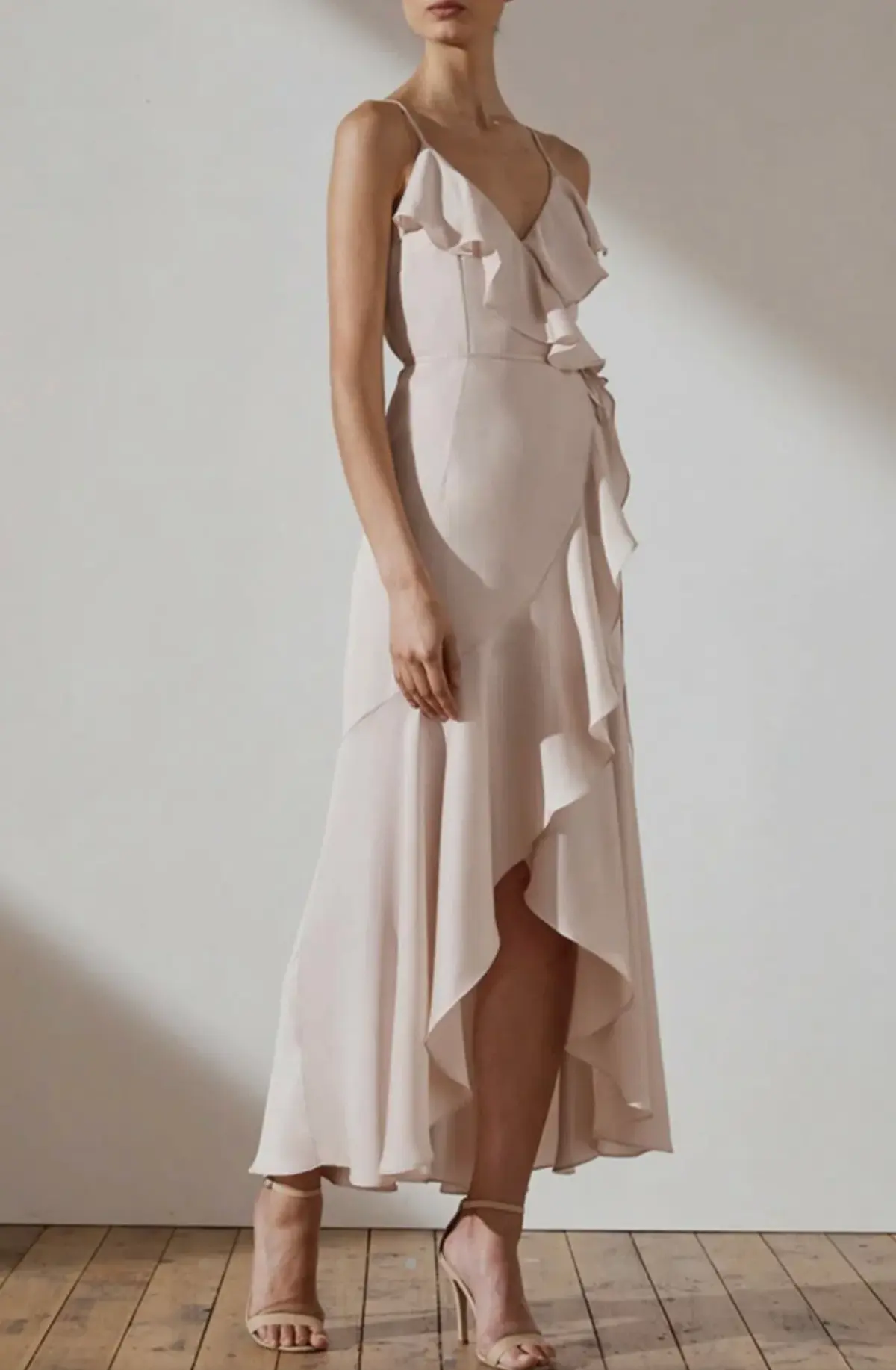 Shona Joy Luxe Bias Frill Wrap Midi Dress Porcelain Size 10 - Image 1