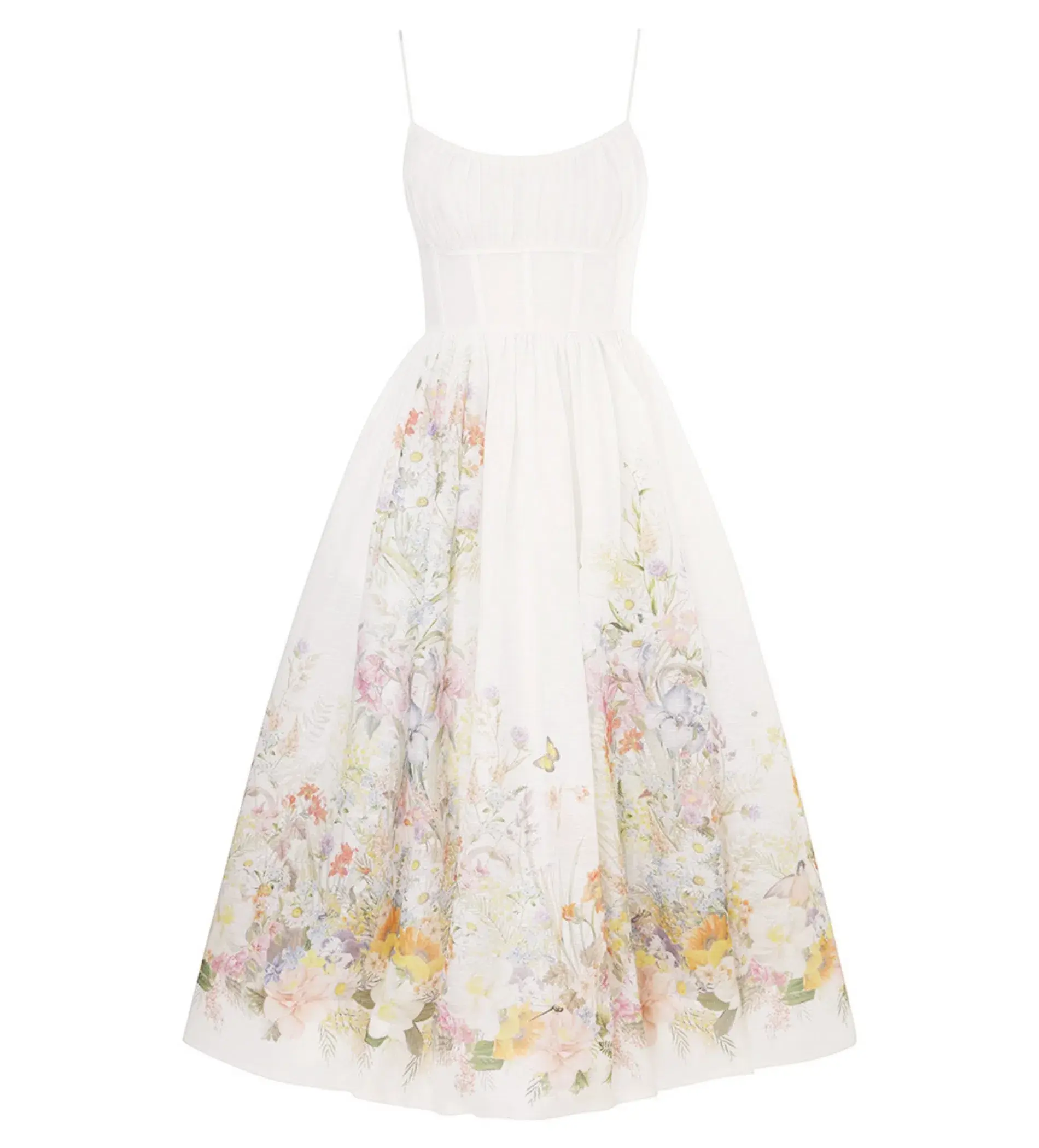 Zimmermann Natura Ruched Midi Dress in Ivory Wild Flowers Size 0 / AU 8 - Image 3