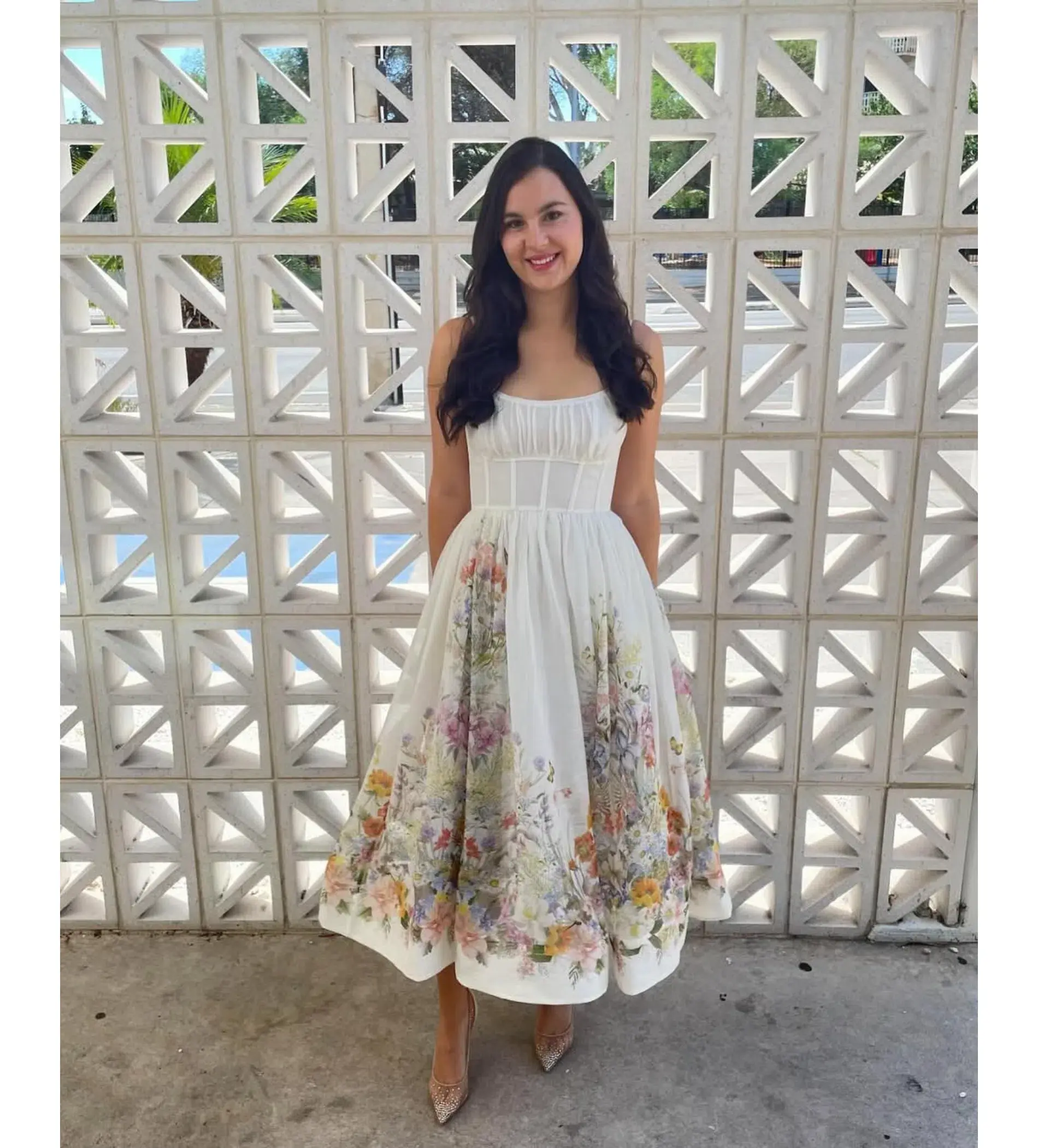 Zimmermann Natura Ruched Midi Dress in Ivory Wild Flowers Size 0 / AU 8 - Image 1