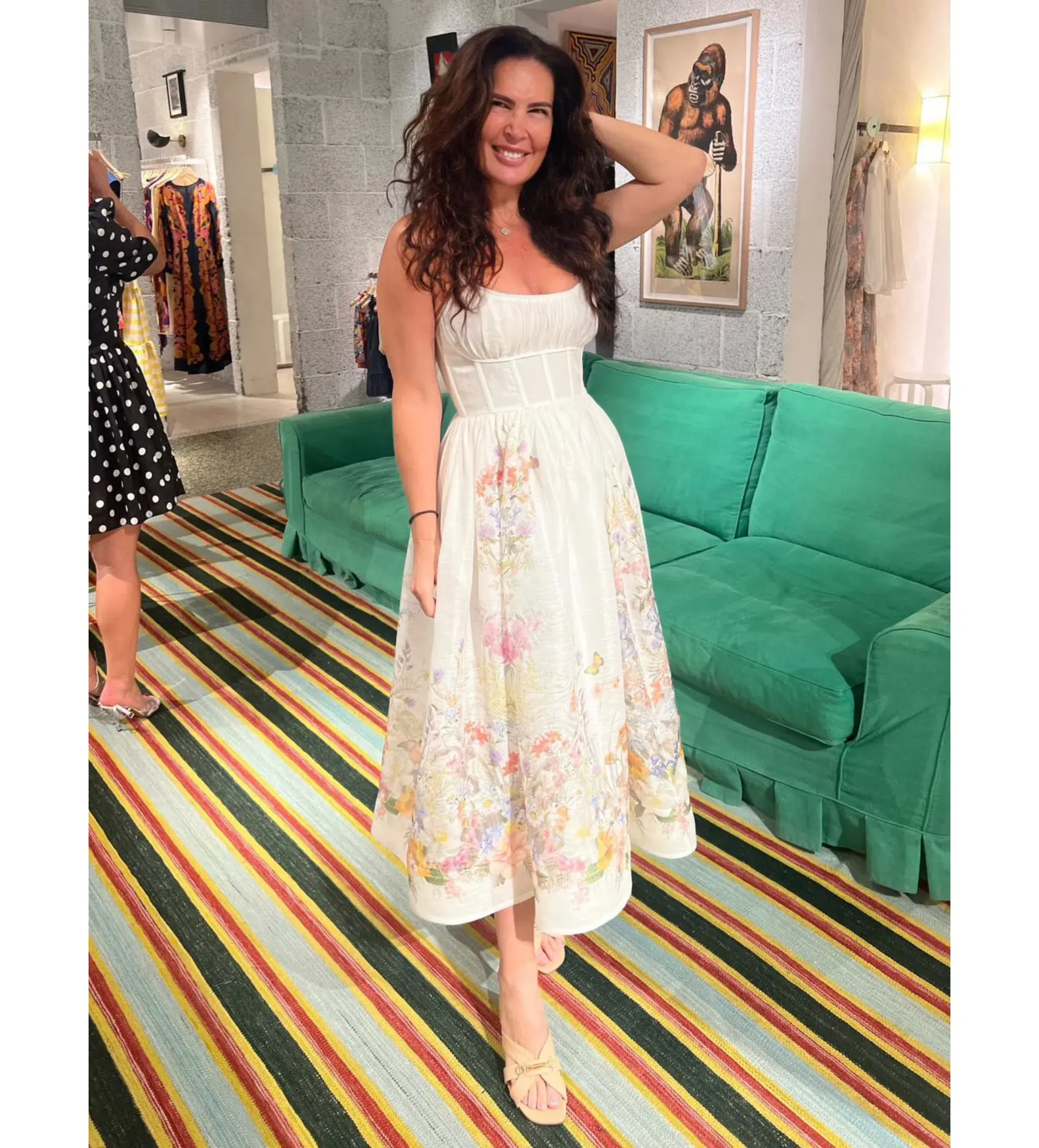 Zimmermann Natura Ruched Midi Dress in Ivory Wild Flowers Size 0 / AU 8 - Image 2