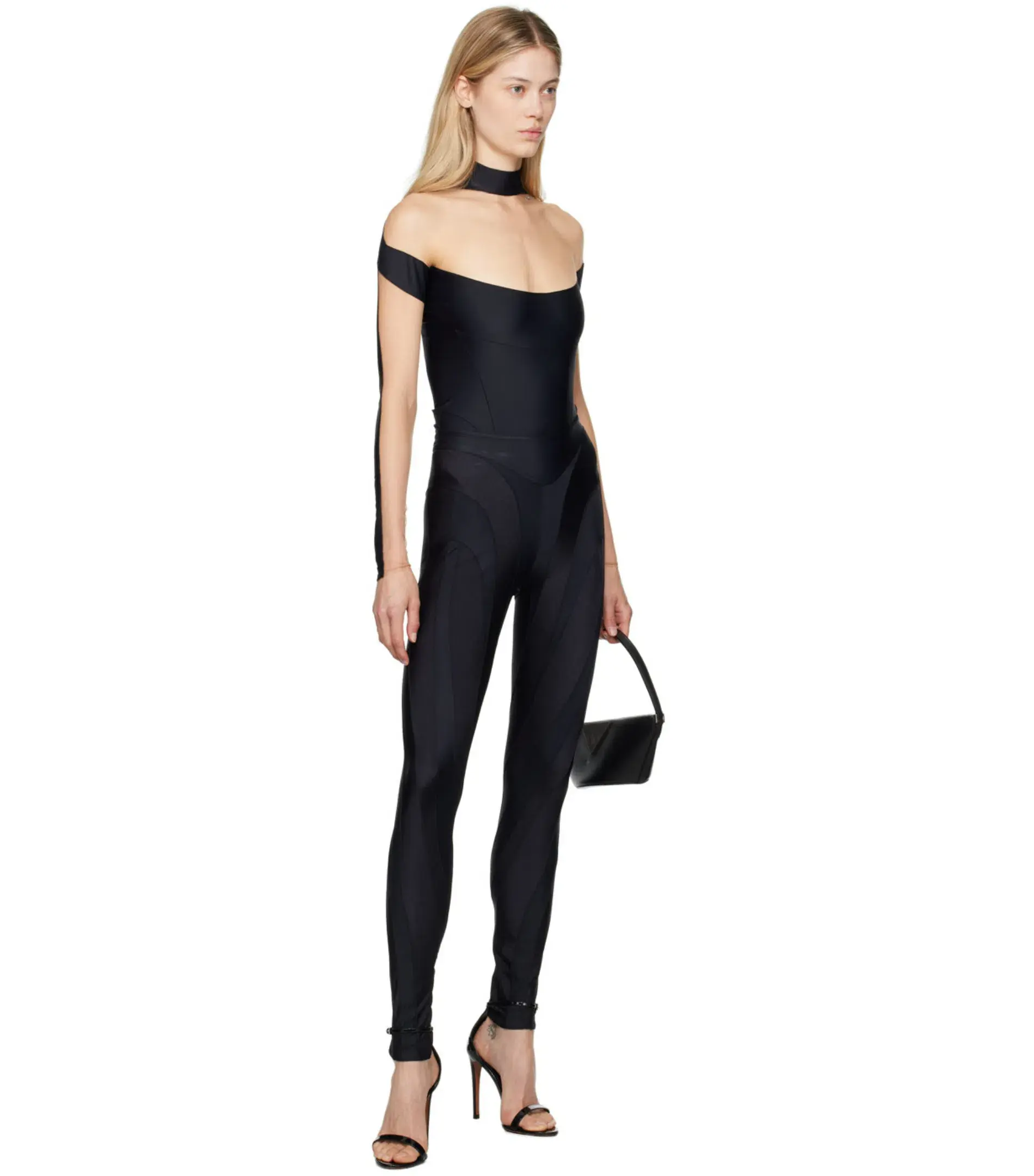 Mugler Illusion Neckline Bodysuit Black & Beige Size 36 / AU 8 - Image 1