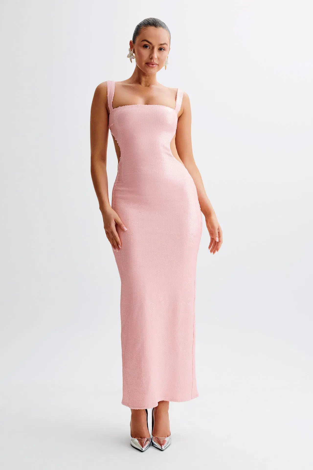 Meshki Adoria Sequin Cut Out Maxi Dress in Pale Pink Size M / AU 10 - Image 1