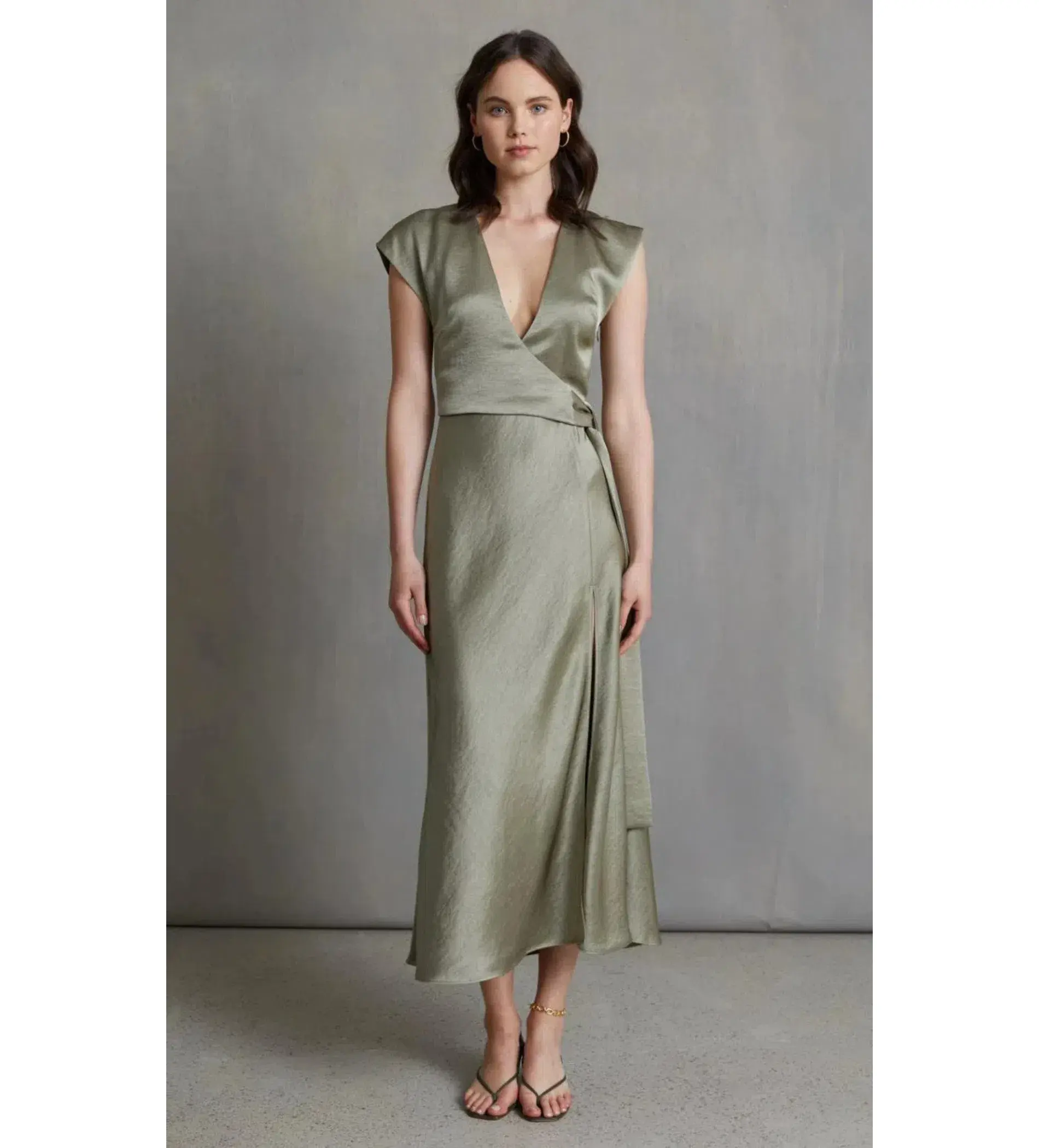 Bec & Bridge The Dreamer Wrap Midi Dress Sage Size AU 16 - Image 1
