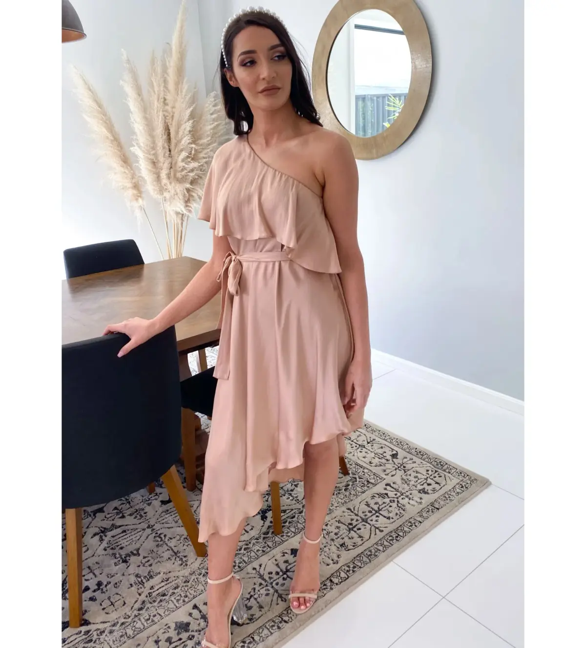 Zimmermann Sueded One Shoulder Midi Dress Beige Size 2 AU 12 - Image 4
