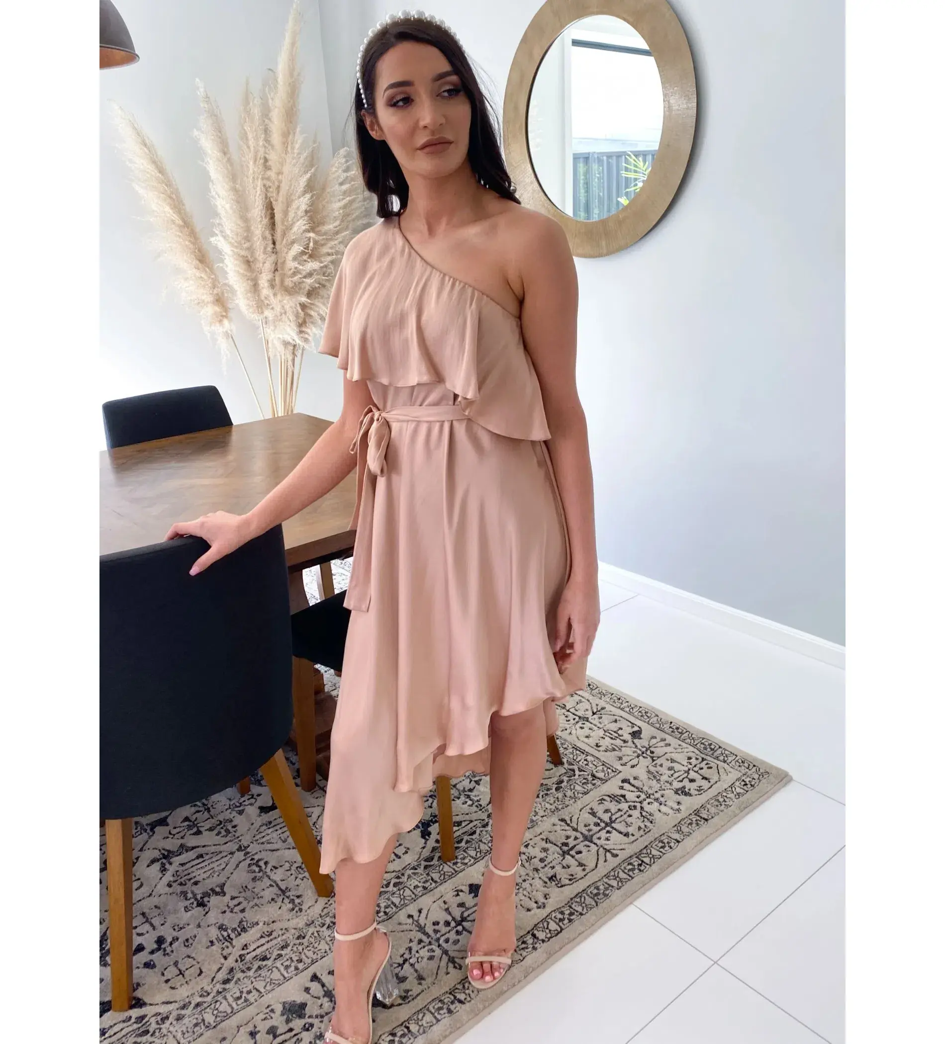 Zimmermann Sueded One Shoulder Midi Dress Beige Size 2 AU 12 - Image 4