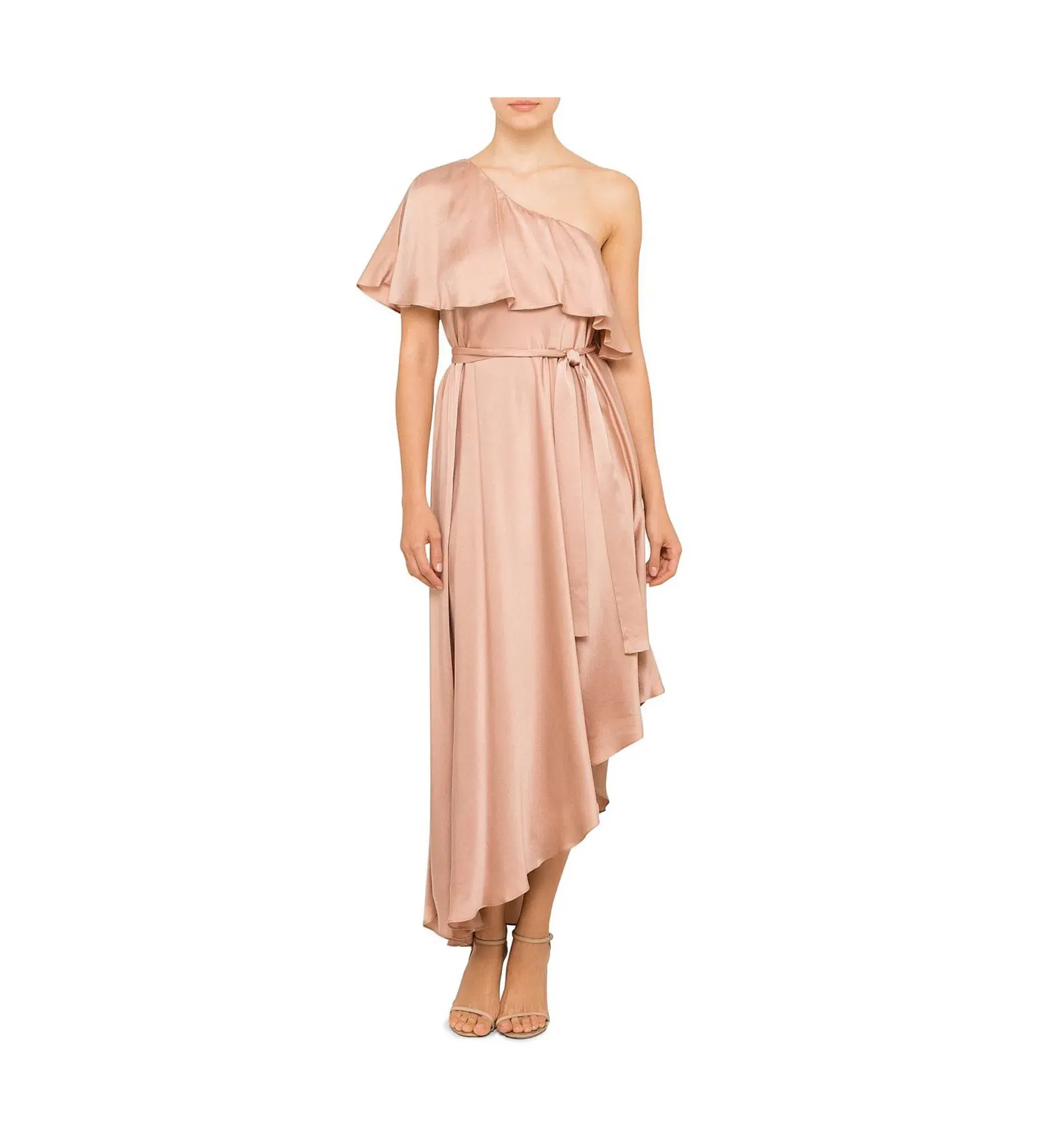 Zimmermann Sueded One Shoulder Midi Dress Beige Size 2 AU 12 - Image 1