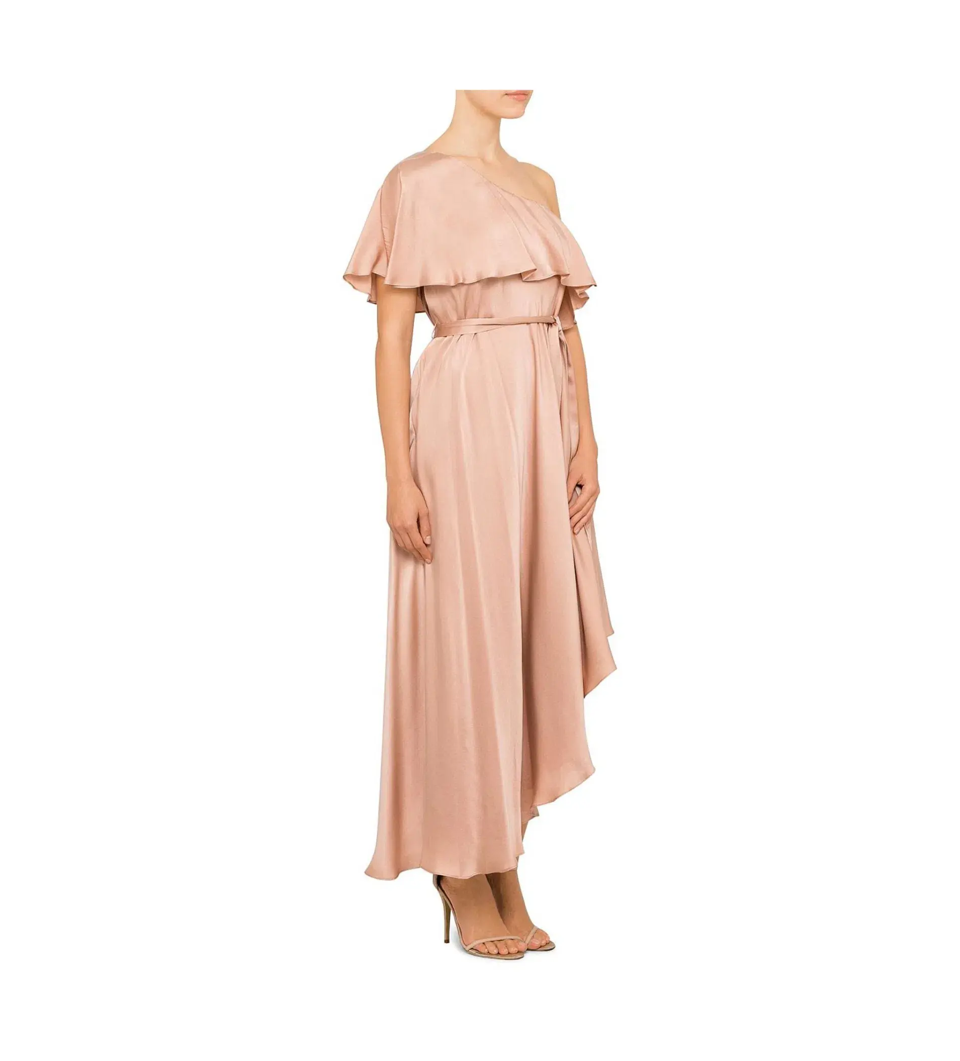 Zimmermann Sueded One Shoulder Midi Dress Beige Size 2 AU 12 - Image 3