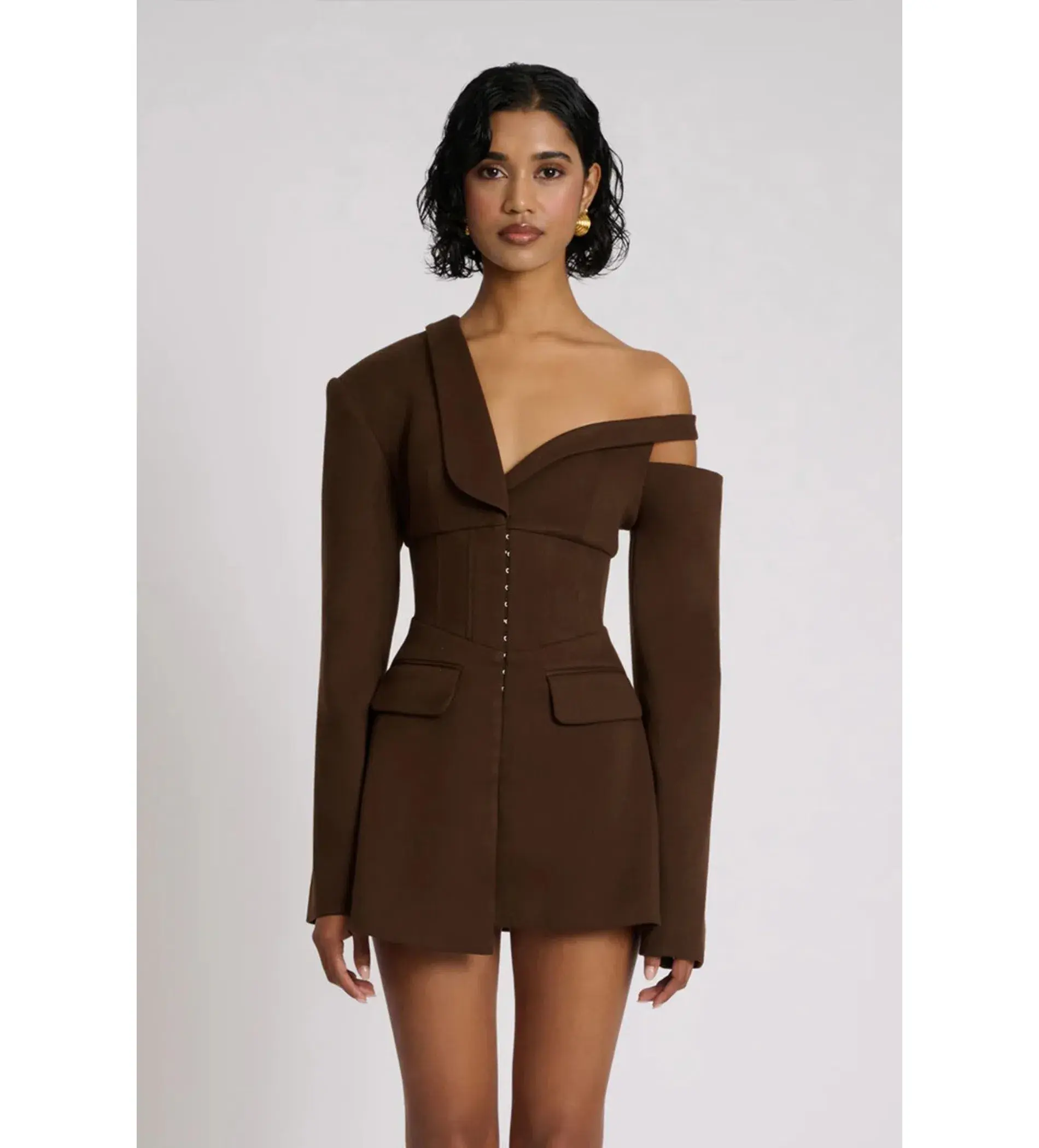 Eliya The Label Ayla Blazer Mini Dress Brown Size L AU 12 - Image 5