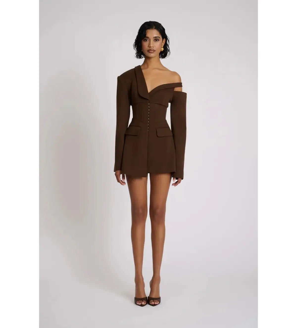 Eliya The Label Ayla Blazer Mini Dress Brown Size L AU 12 - Image 1
