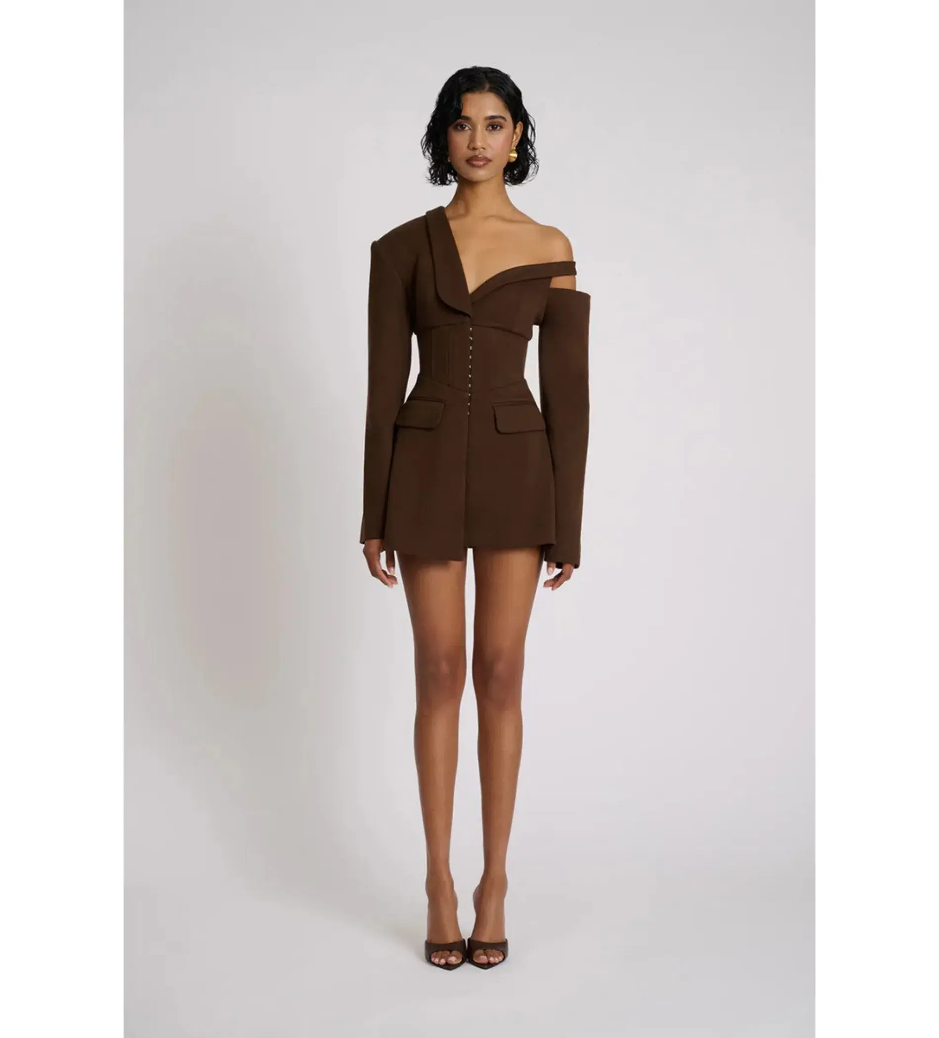 Eliya The Label Ayla Blazer Mini Dress Brown Size L AU 12 - Image 1