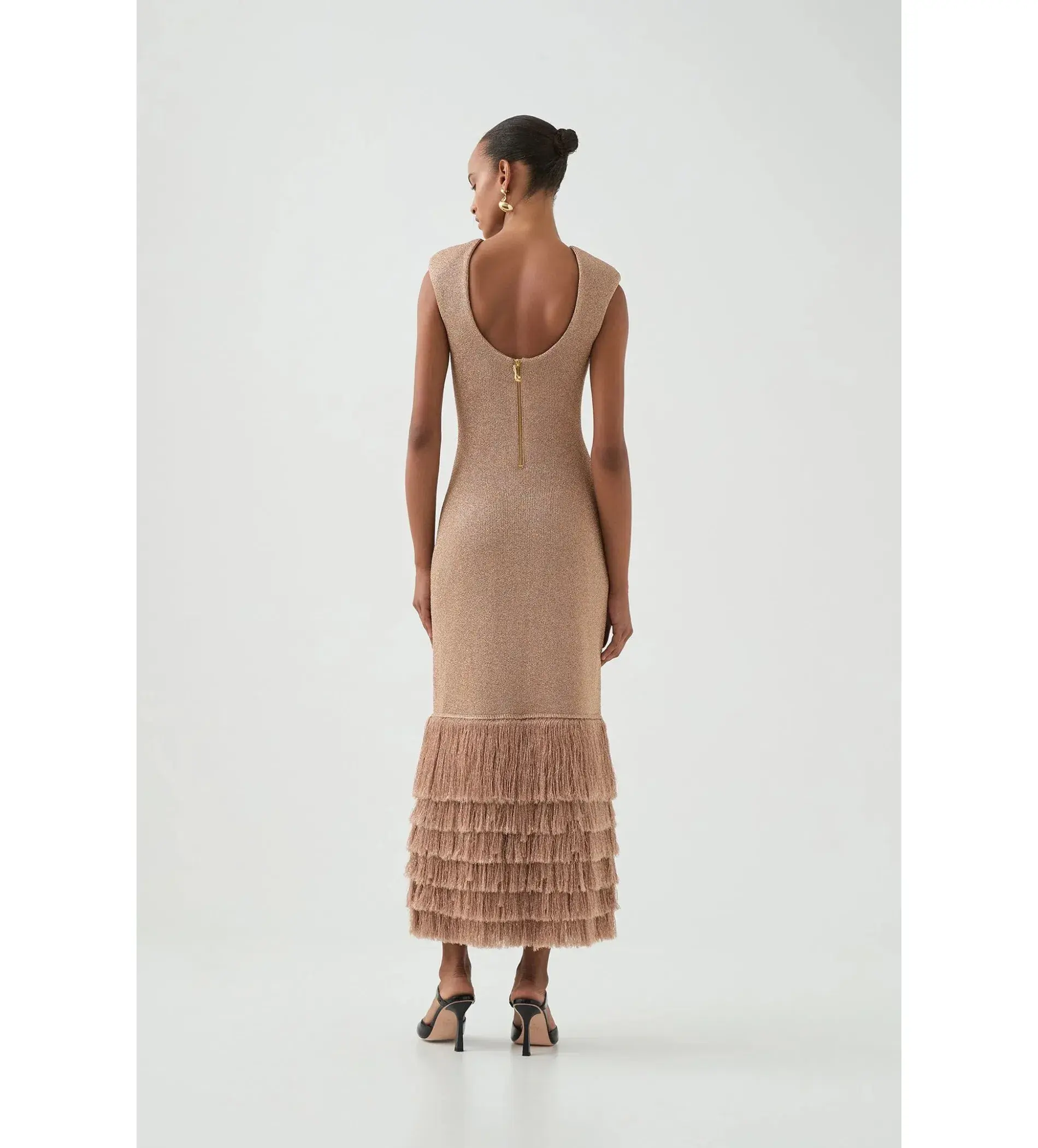 Aje Breeze Knit Midi Dress Rose Gold Size AU 8 - Image 4
