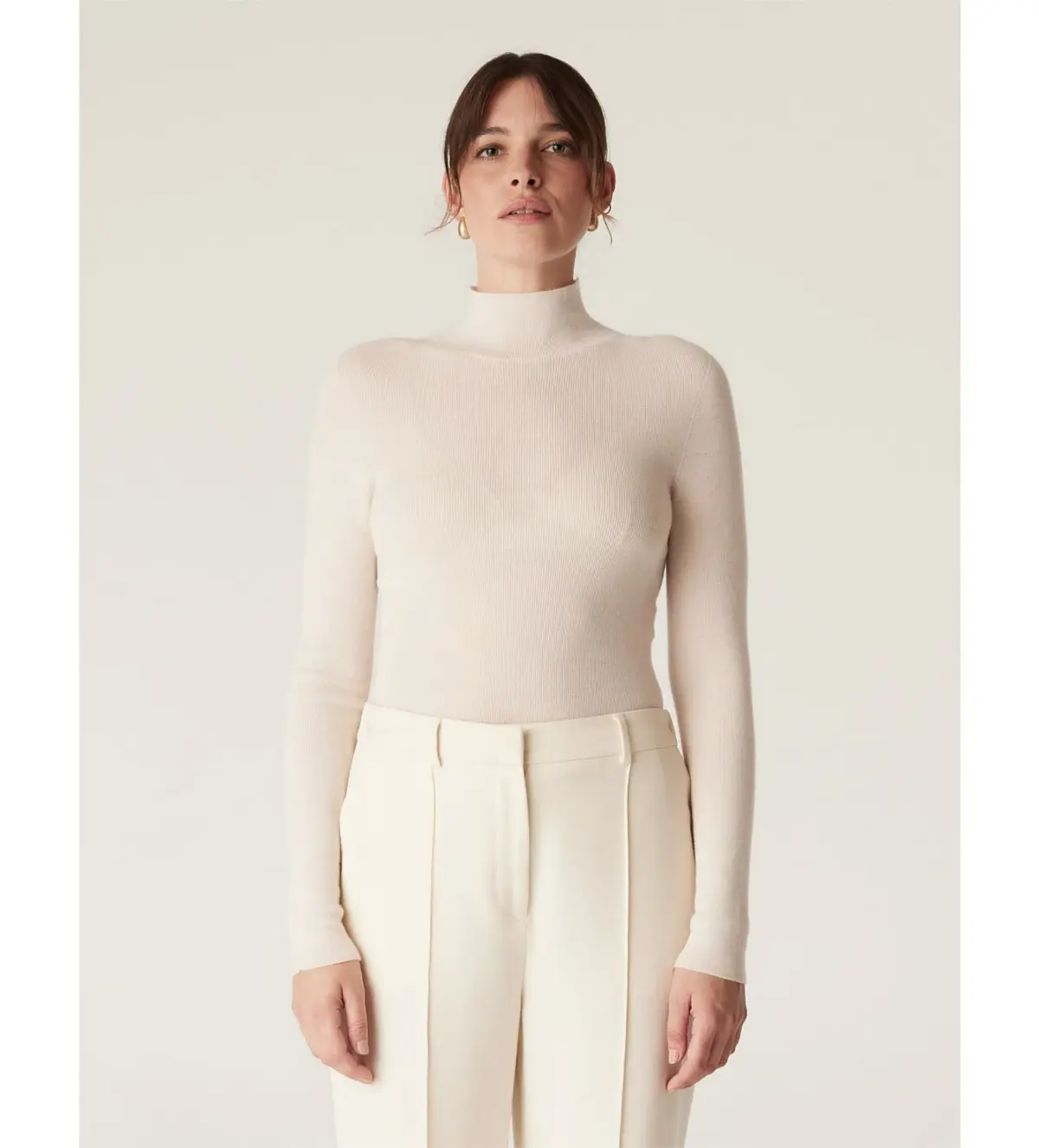 Cable Superfine Merino Turtle Neck in Ecru Size  - Image 3
