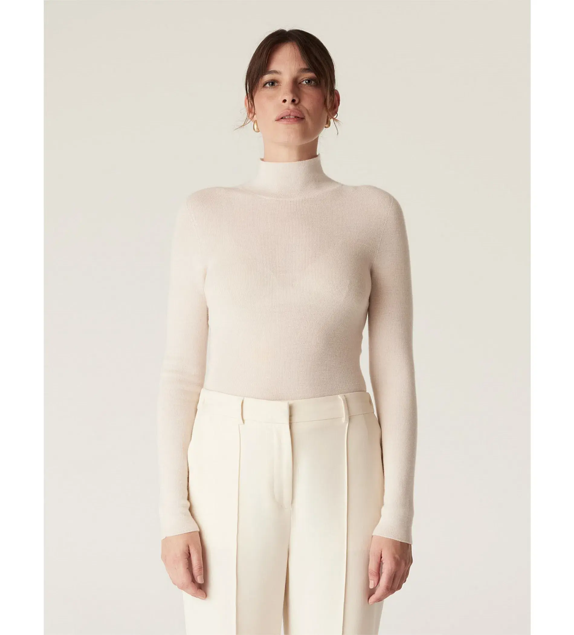 Cable Superfine Merino Turtle Neck in Ecru Size  - Image 3