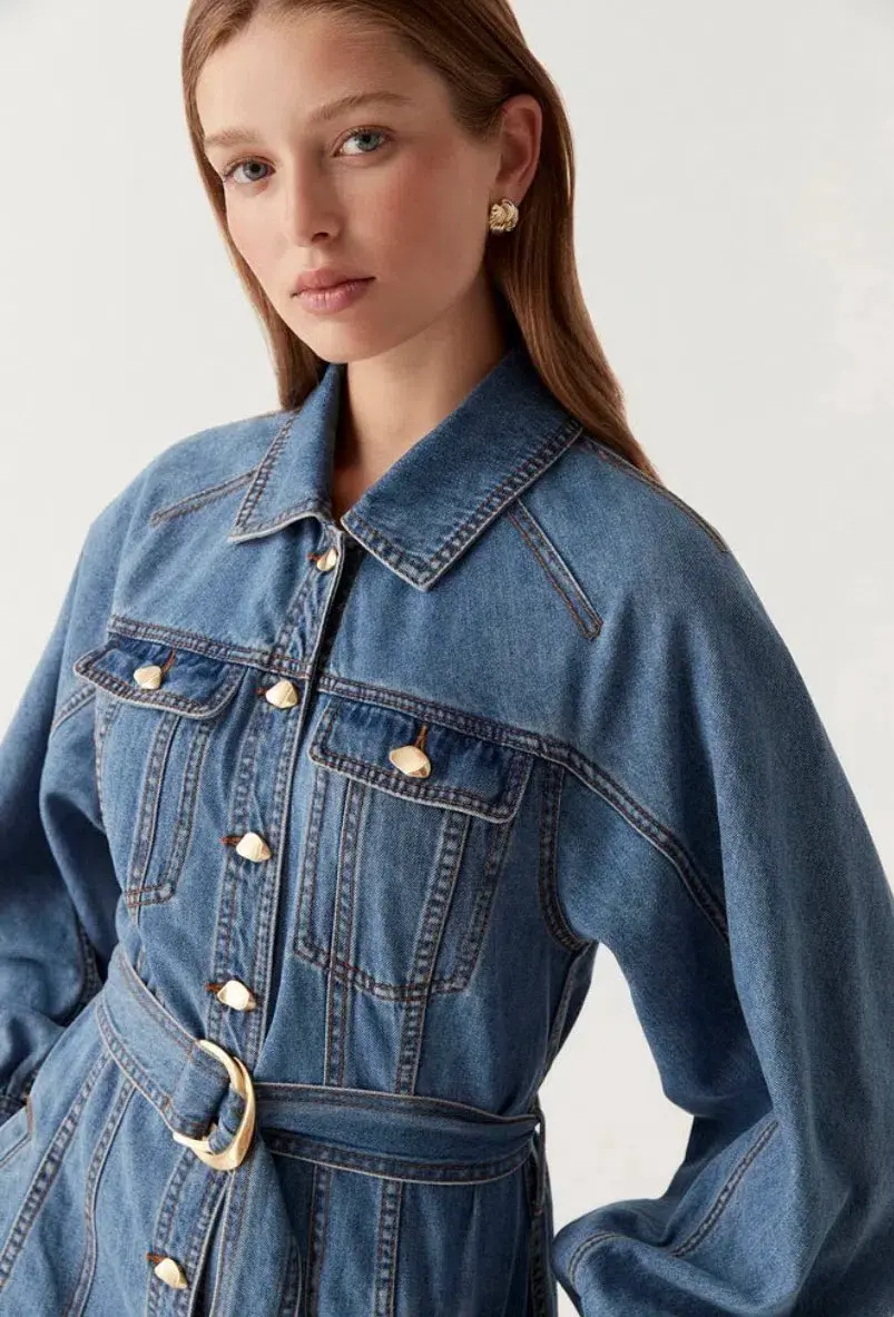 Aje Denim Full Sleeve Midi Dress Blue Size 8 - Image 3