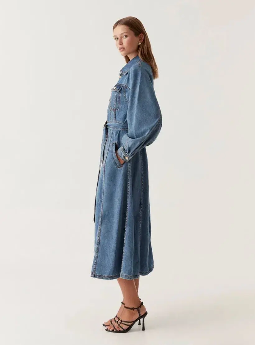 Aje Denim Full Sleeve Midi Dress Blue Size 8 - Image 2