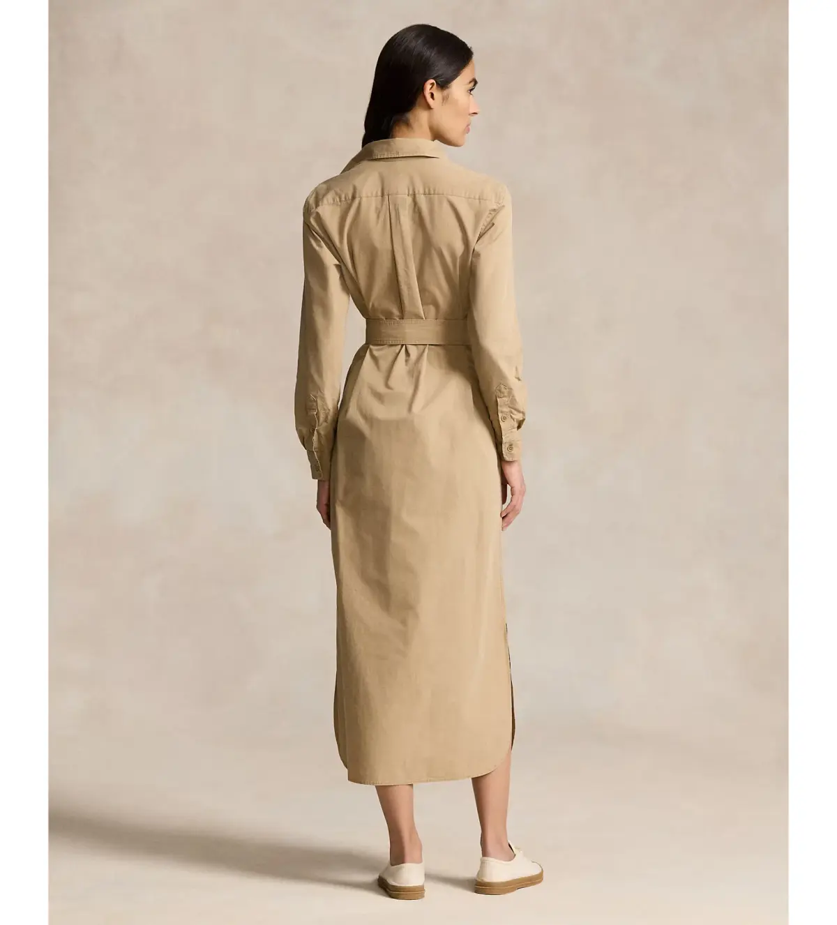 Ralph Lauren Polo Belted Cotton Midi Shirt Dress Beige Size 10 - Image 4