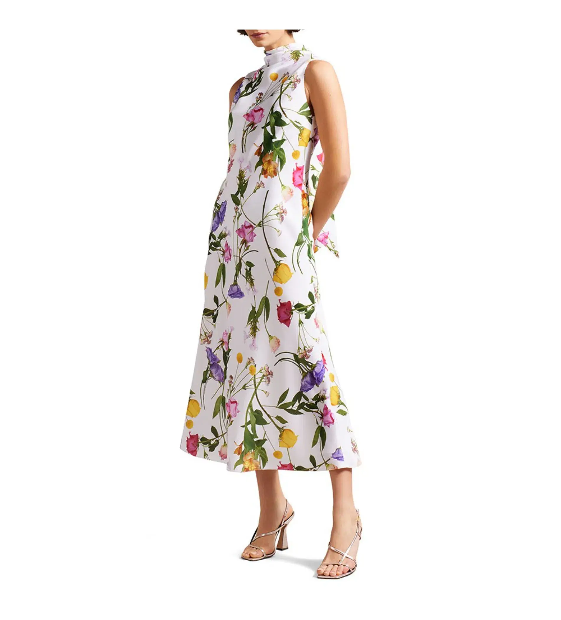 Ted Baker Addilin Cowl Neck Slip Midi Dress White Floral Size 2 AU 10 - Image 2