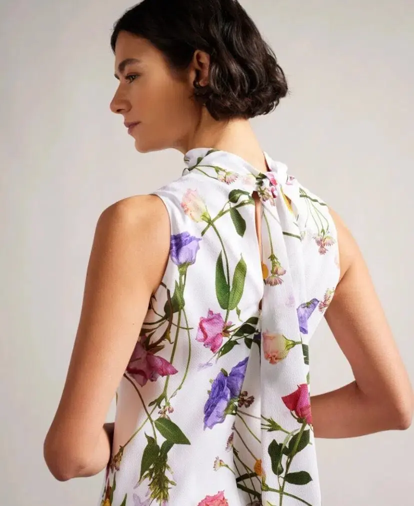 Ted Baker Addilin Cowl Neck Slip Midi Dress White Floral Size 2 AU 10 - Image 5