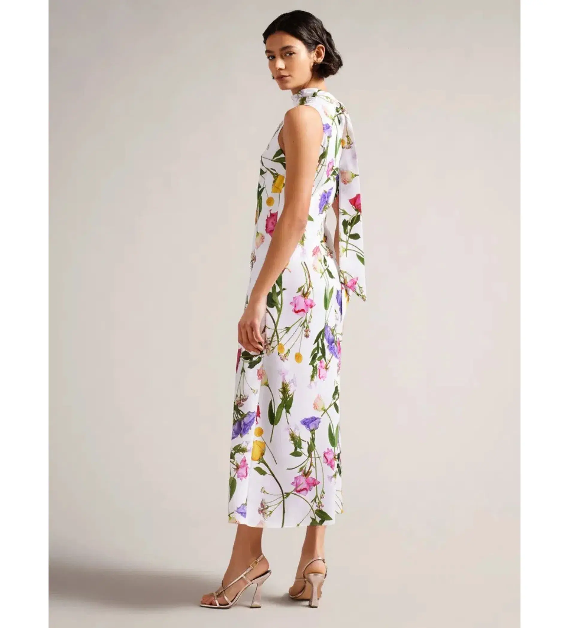 Ted Baker Addilin Cowl Neck Slip Midi Dress White Floral Size 2 AU 10 - Image 4
