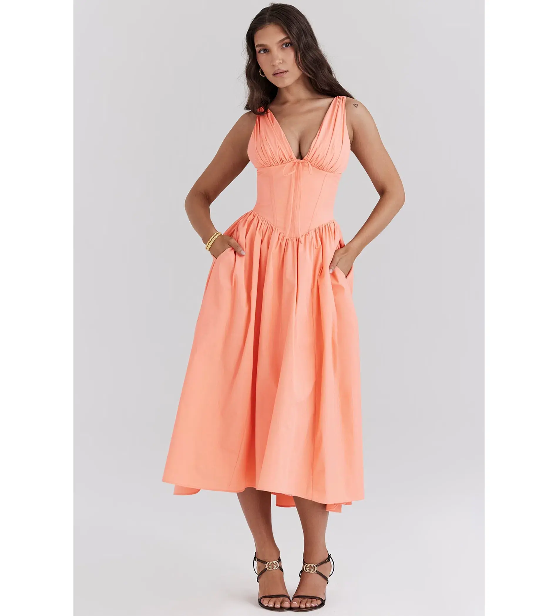 House of CB Emmelina Sorbet Cotton Corset Midi Sundress Size 8 - Image 1