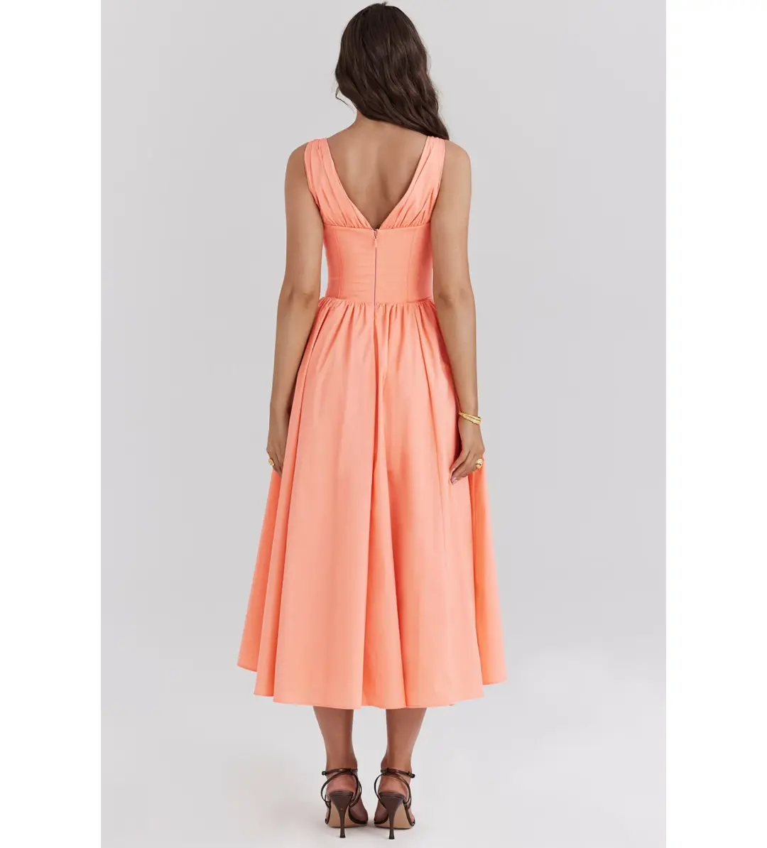 House of CB Emmelina Sorbet Cotton Corset Midi Sundress Size 8 for rent on The Volte - main image