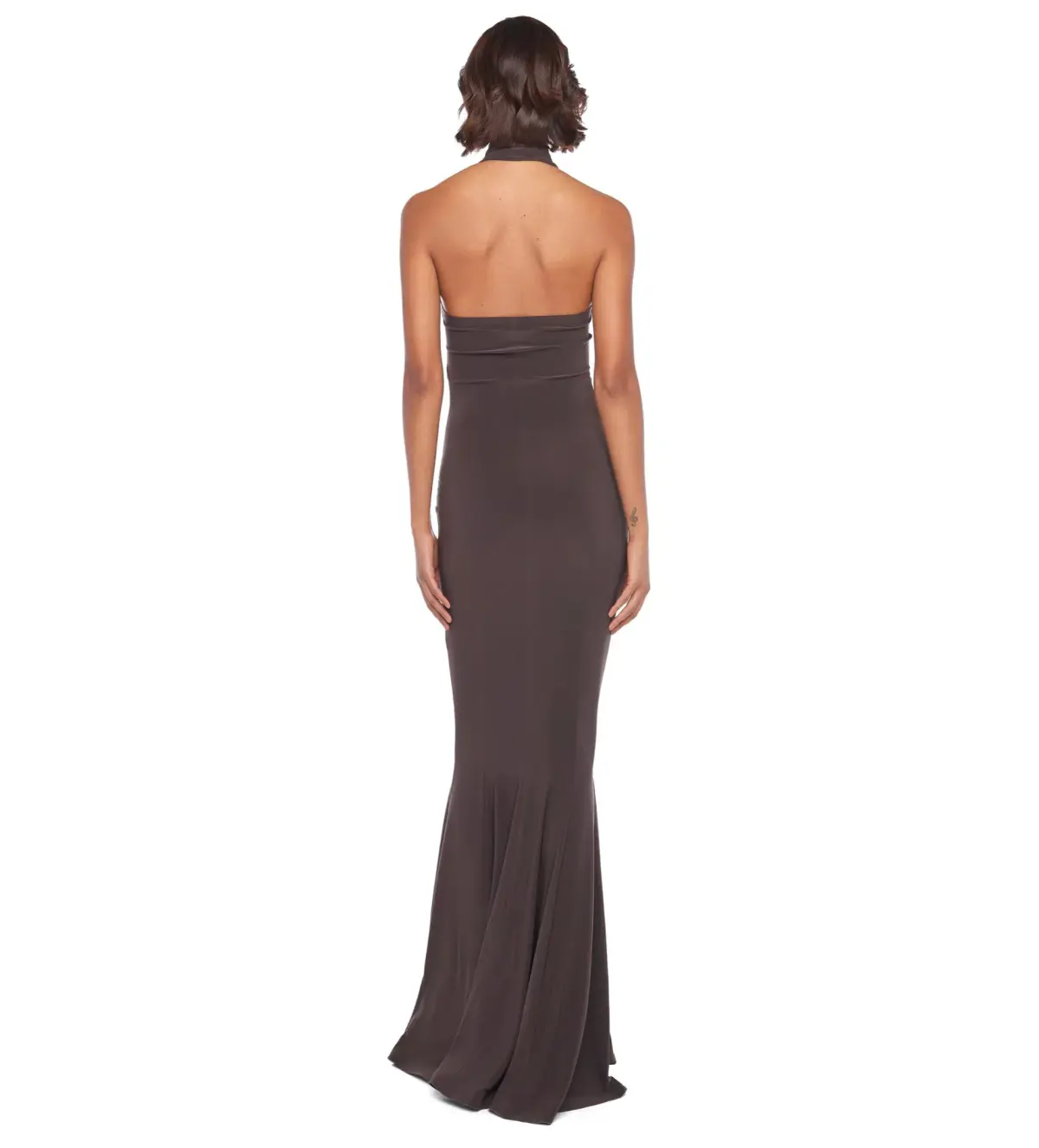 Norma Kamali Halter Turtle Fishtail Gown Chocolate Size AU 8 - Image 6