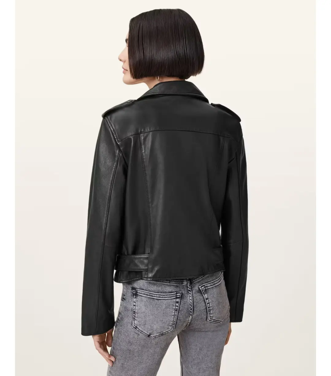 AllSaints Balfern Leather Biker Jacket Black Size AU 8 for rent on The Volte - main image