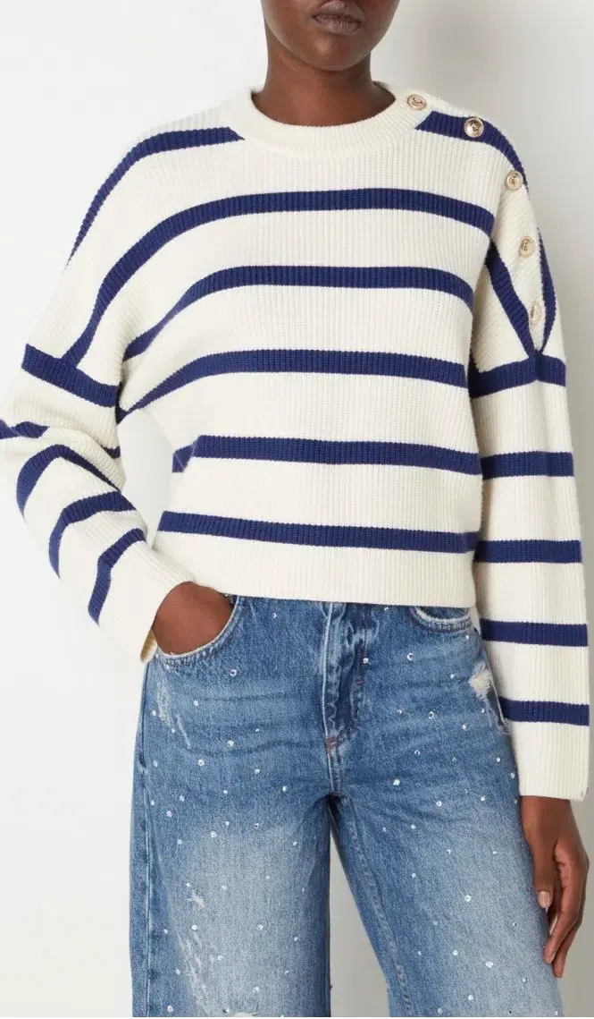 Maje Marine Striped Rib Sweater Size 10/1 - Image 3