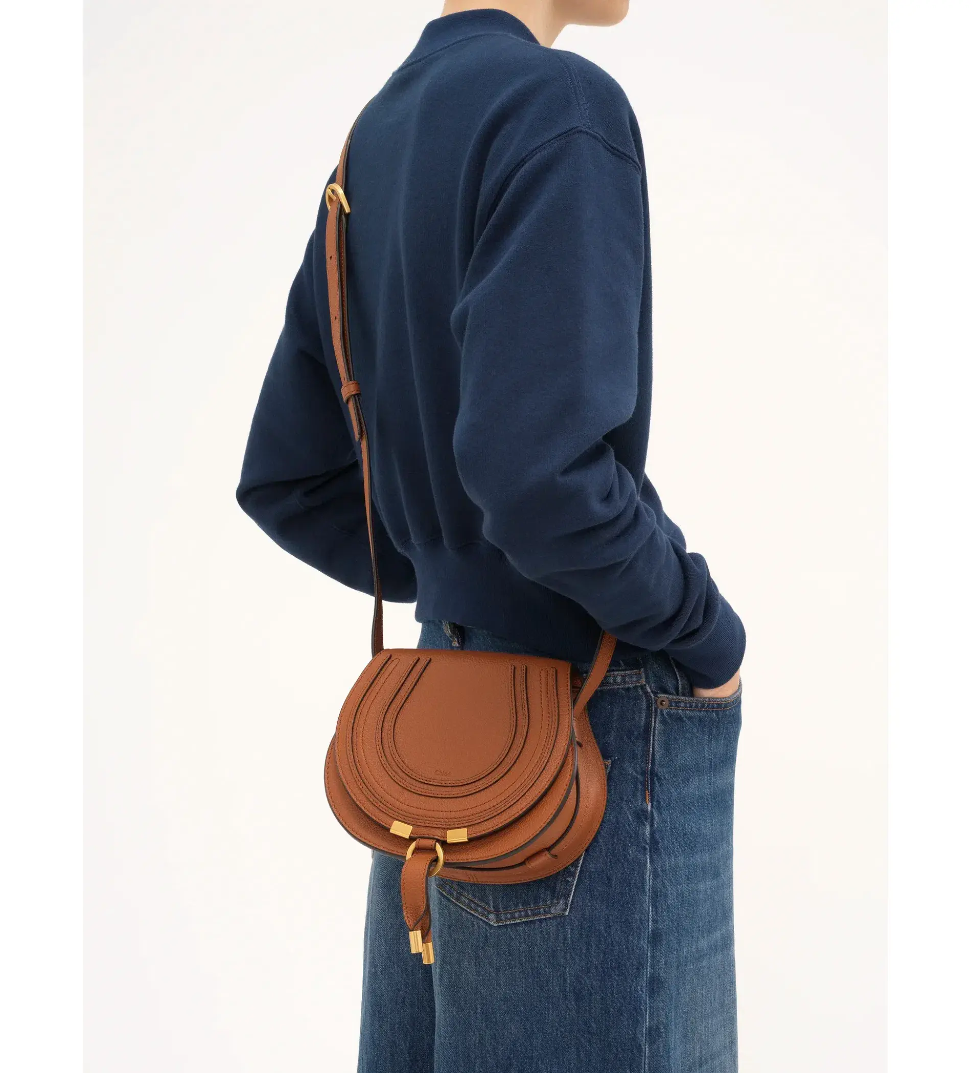 Chloe Small Marcie Saddle Bag in Grained Leather Tan - Image 5